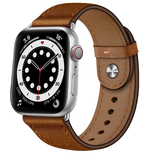 OUHENG Leather Bands Compatible with Apple Watch Band 42mm/41mm/40mm/38mm, Genuine Leather Replacement Strap for iWatch SE3 SE2 SE Series 11 10 9 8 7 6 5 4 3 2 1 (Retro Brown/Silver)