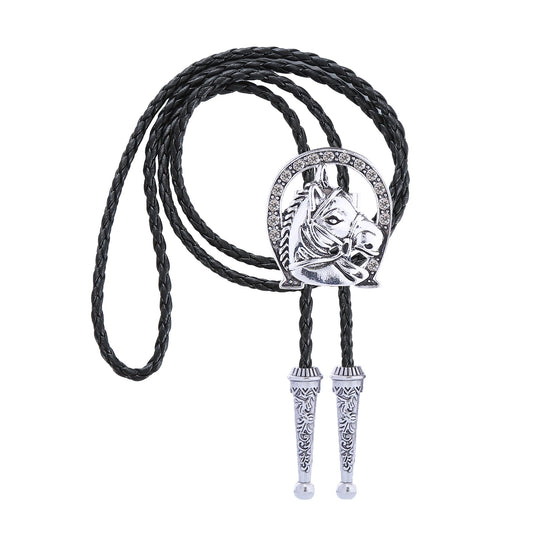Jeilwiy Western Bolo Ties Horseshoe Vintage Silver Bolo Tie for Women Western Ties for Men Cowboy Faux Leather Necktie