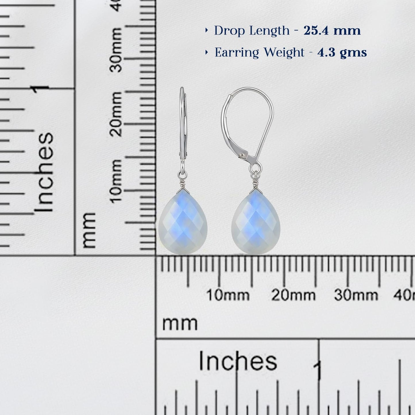 GemInspire Rainbow Moonstone Teardrop Dangle Earrings for Women, Leverback Pear Shaped Gemstone, 925 Sterling Silver Leverback, Handmade June Birthstone Jewelry Gift