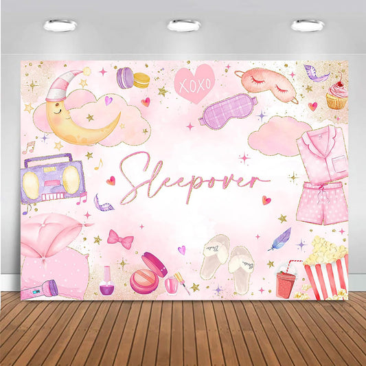 Mocsicka Sleepover Party Backdrop Slumber Party Supplies for Girls Pink Pajamas Girls Night Decorations Sleepover Spa