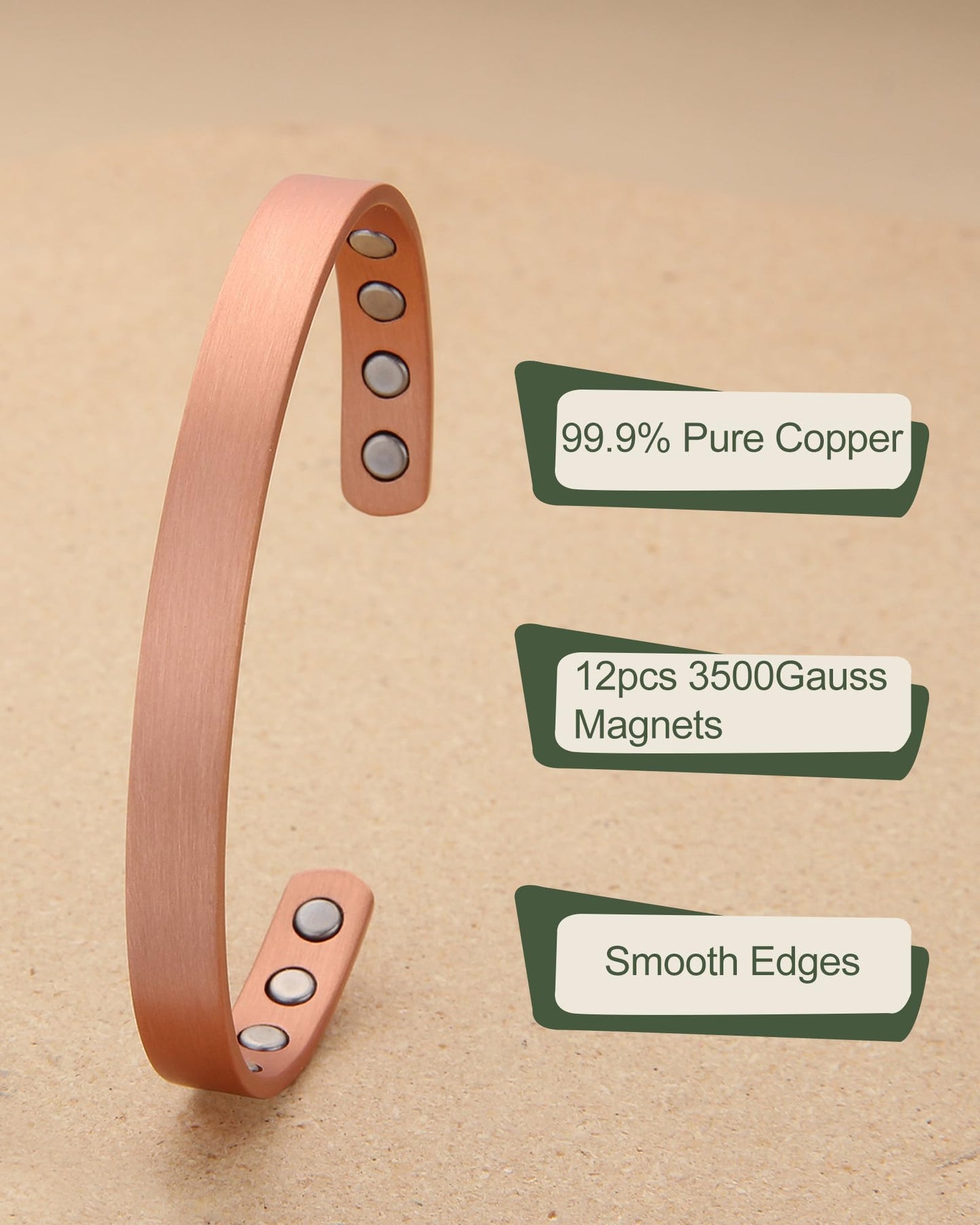 MagEnergy Copper Bracelet & Lymphatic Drainage Ring for Men Women, 99.9% Pure Copper Magnetic Bangle with 3500 Gauss Magnets, Adjustable Copper Cuff Jewelry Gift