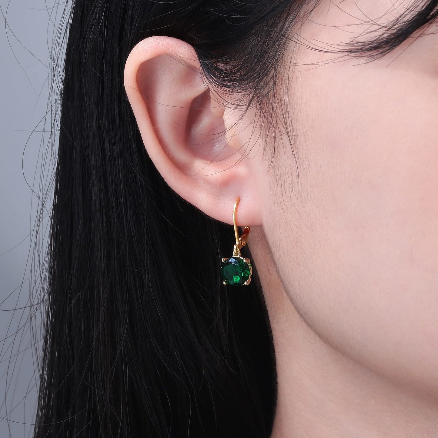 CiNily Leverback Dangle Earrings for Women Ladies Green Cubic Zircon Pendant Earrings 14K Gold Plated Hypoallergenic Crystal Drop Earrings for Sensitive Ears Jewelry 8 mm