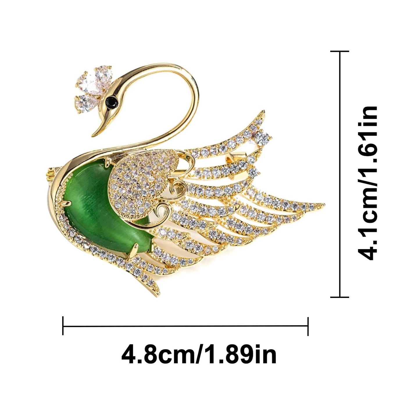 Vintage Green Emerald Swan Brooch for Women, Exquisite Crystal Rhinestone Wedding Lapel Pin, Elegant Flower-Inspired Fashion Jewelry Gift for Her