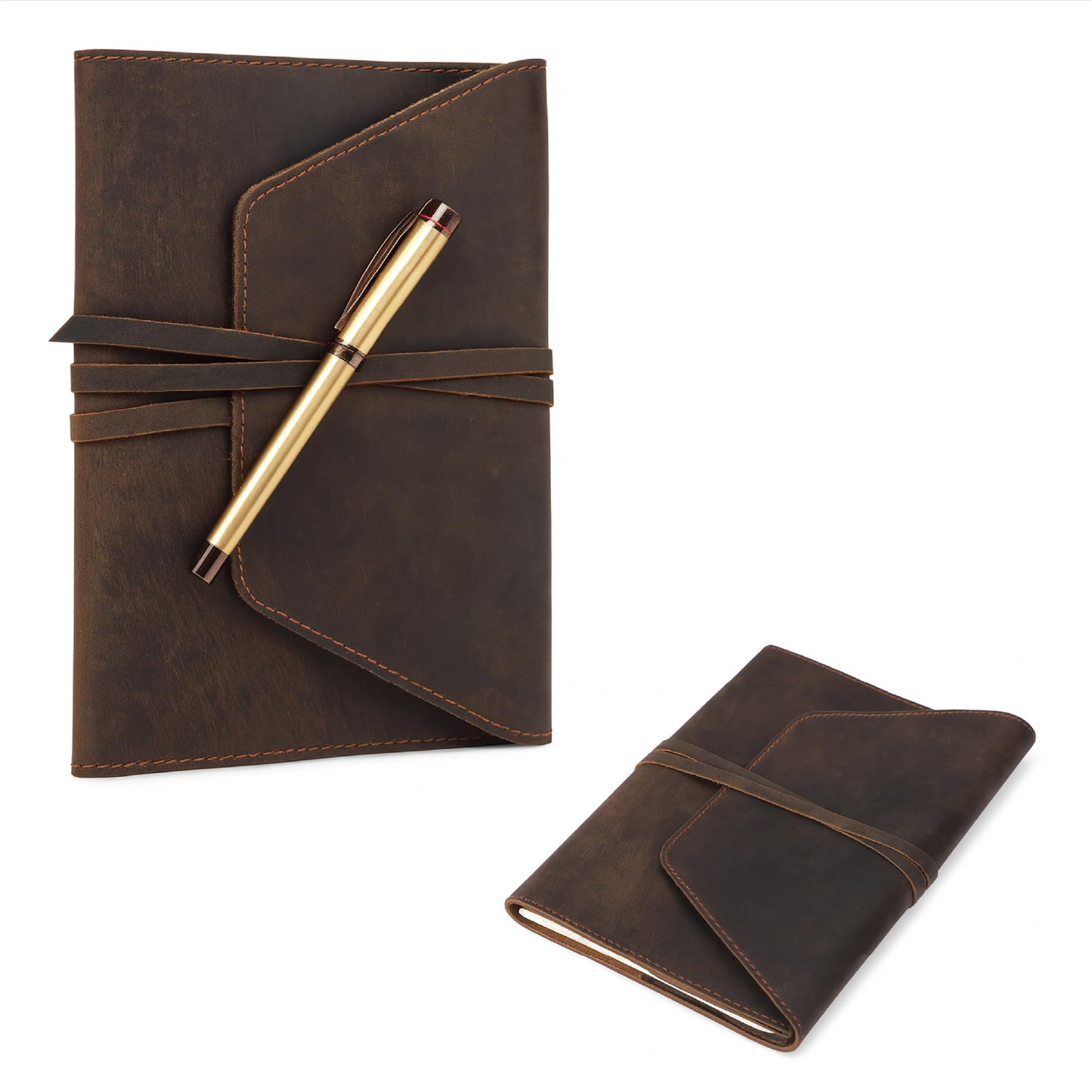 TheAntiq Refillable Leather Journal A5 Planner Handbook Bible Cover A5 Notebook Cover with Pen Loop, Gift for Him and Her