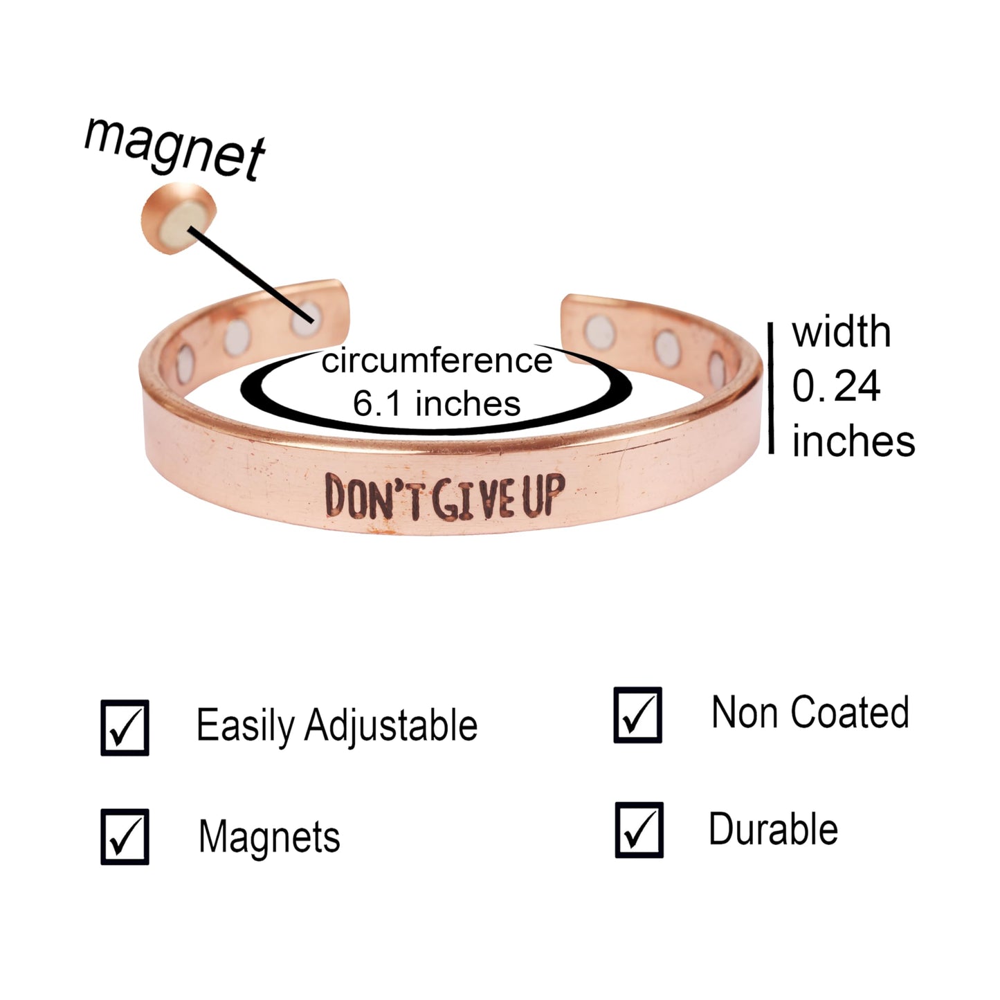 Touchstone Inspirational Copper Engraved Magnetic Bracelets for Women-Personalized Jewelry Gifts for Best Friend/Mom/Daughter/Sister - Adjustable Bracelet in a Gift Box Don't Give Up