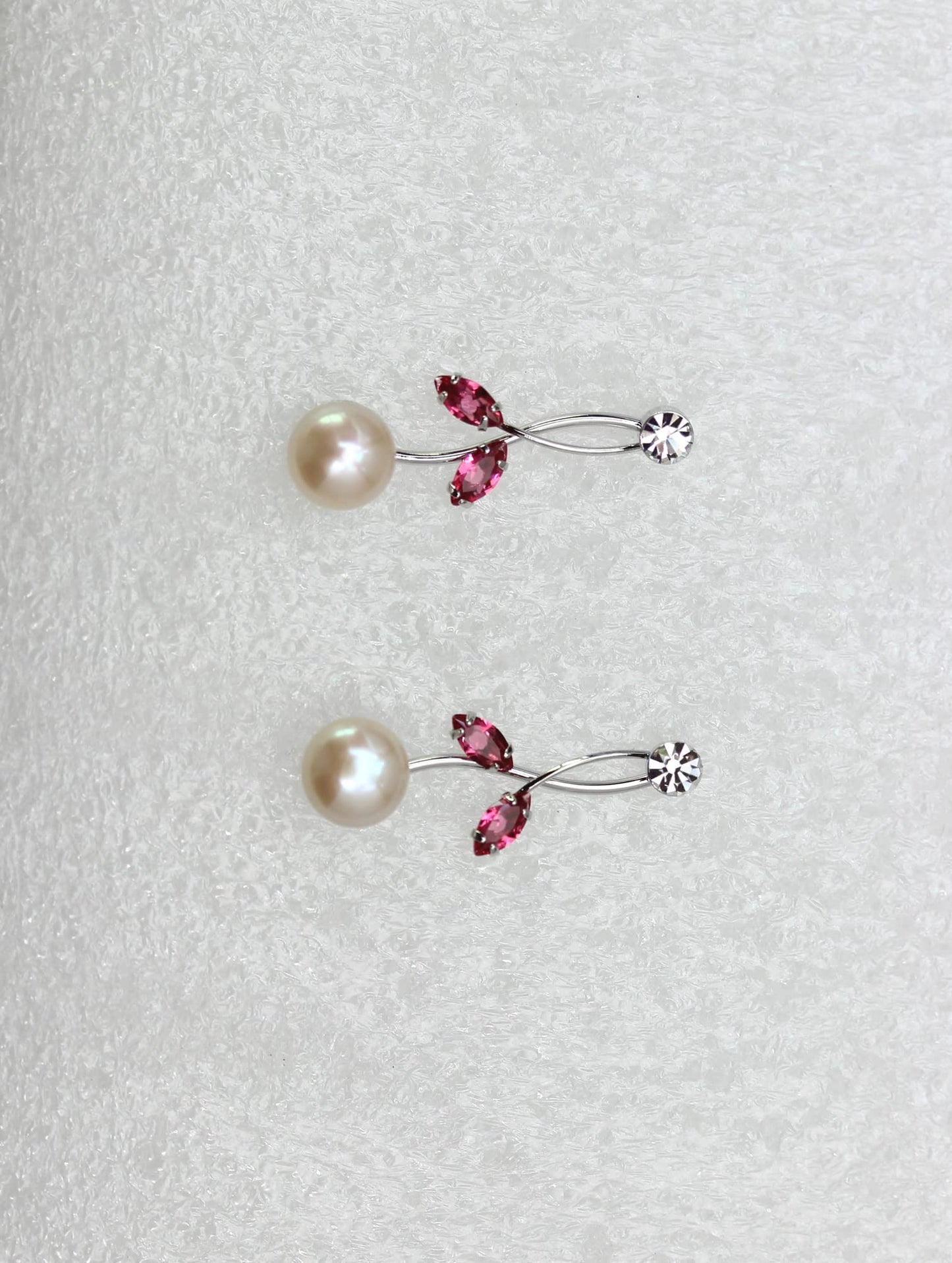 Faship Gorgeous Rose (Pink) CZ Crystal Genuine Freshwater Pearls Floral Necklace Earrings Set - Rose/Silver Tone
