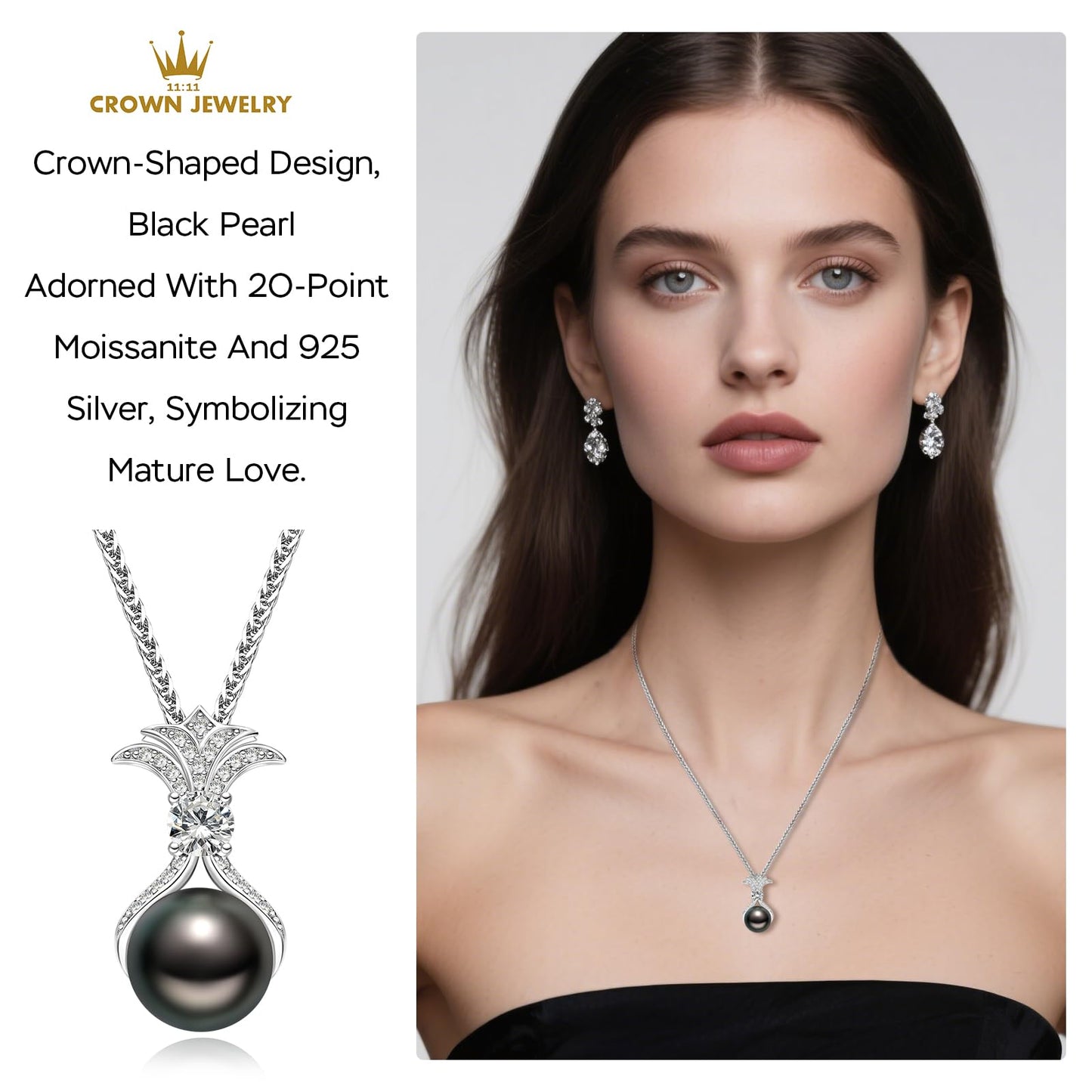 Pearl Necklaces for Women, Anniversary Birthday Gifts for Wife, Mom, Dauhter, Girlfriend, Grandma (Black 9-10mm)