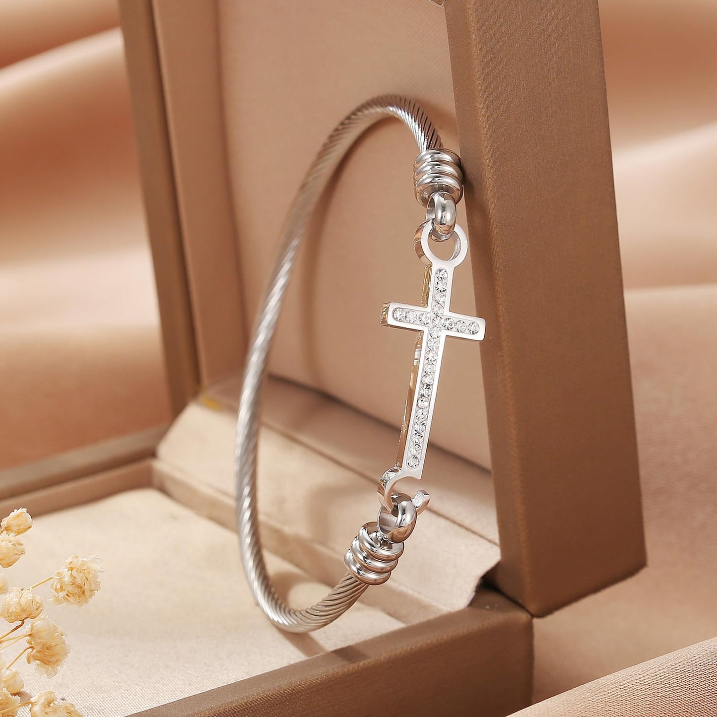 DS Religious Gift for Her Christian Cross Bracelet Bible Verse God is Within Her She Will Not Fall Inspirational Bracelets For Women Stainless Steel Jewelry Gift To Daughter Best Friend (Cross bracelet-Silver 10)
