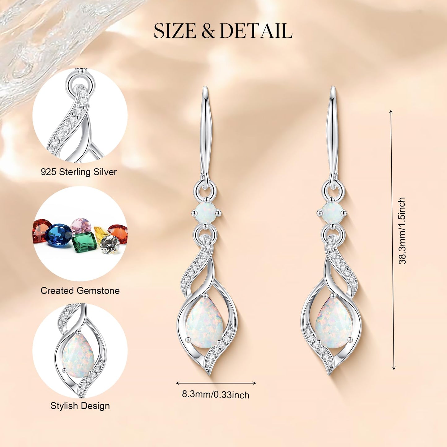 FANCIME Gift for Women October Birthstone Dangle Earrings for Women Teardrop Opal Earrings S925 Sterling Silver infinity Love Birthday Gifts for Mom Women