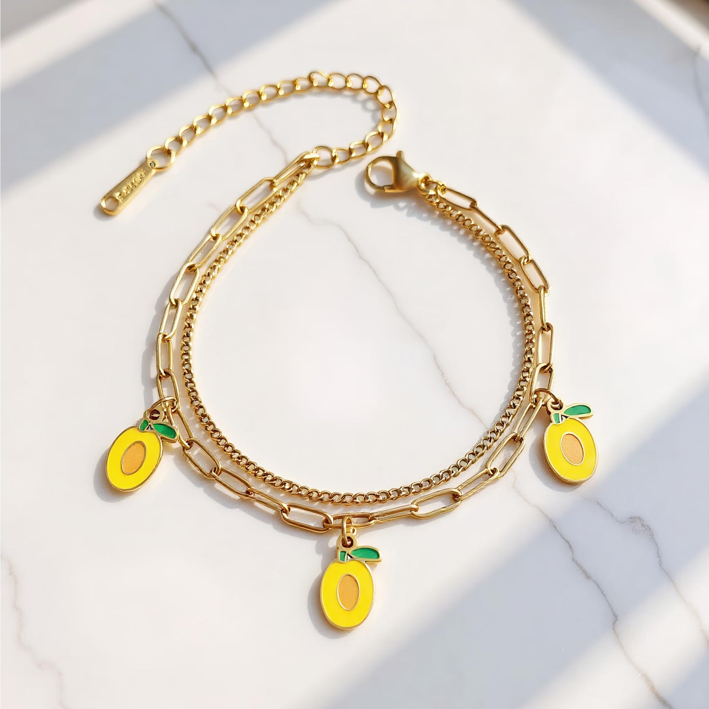 LCTrusttmor Gahna Mango Bracelets for Women, 18K Gold Plated Mango Fruit Charms with Adjustable Layered Chain Link for Women Summer Jewelry Gifts