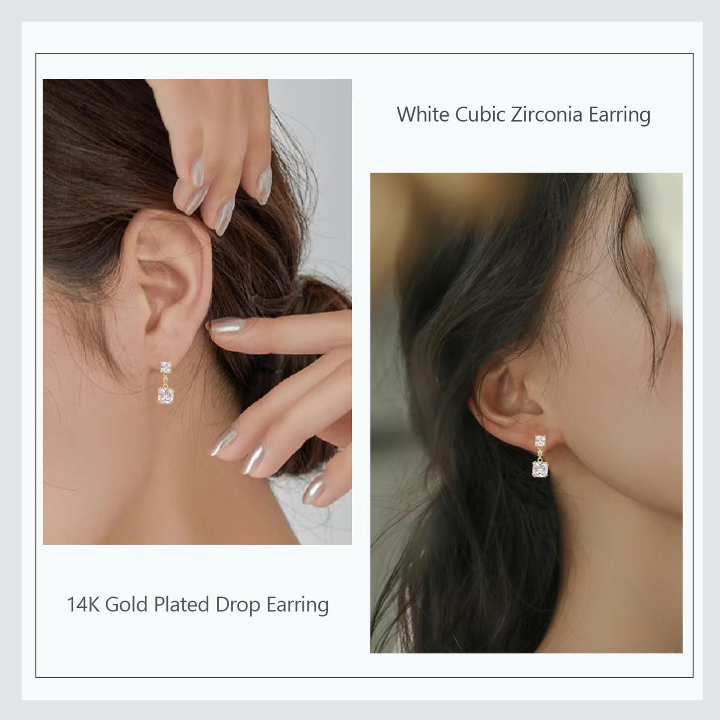 TaYolnFaSo Cushion-cut Diamond Jewelry Sets for Women 14k Gold Plated Dainty Necklace and Earring Set Imitation Diamond Jewelry Gifts for Mother