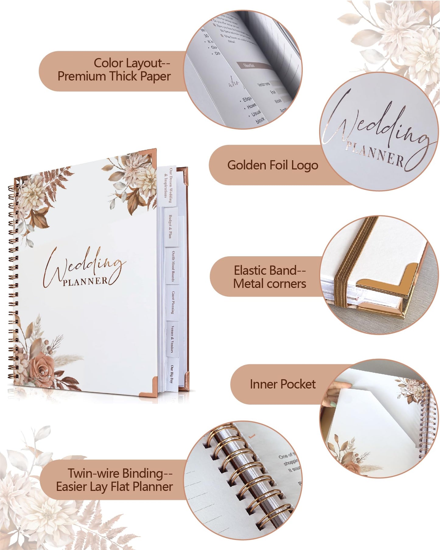 WeddingGiftsWedding Wedding Planner for Bride,Wedding Planning Book and Organizer,Wedding Binder Book with Pockets,Perfect Engagement Gifts for Newly Enaged Couples (Autumn)