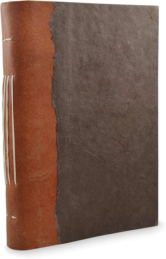 Kathmandu Valley Co. Nepali Collector Vintage Journal, Leather & Lokta Writing Hardcover Office Notebook Planner with Handmade Paper. Made in The Himalayas of Nepal. (6x9 Dark Walnut)