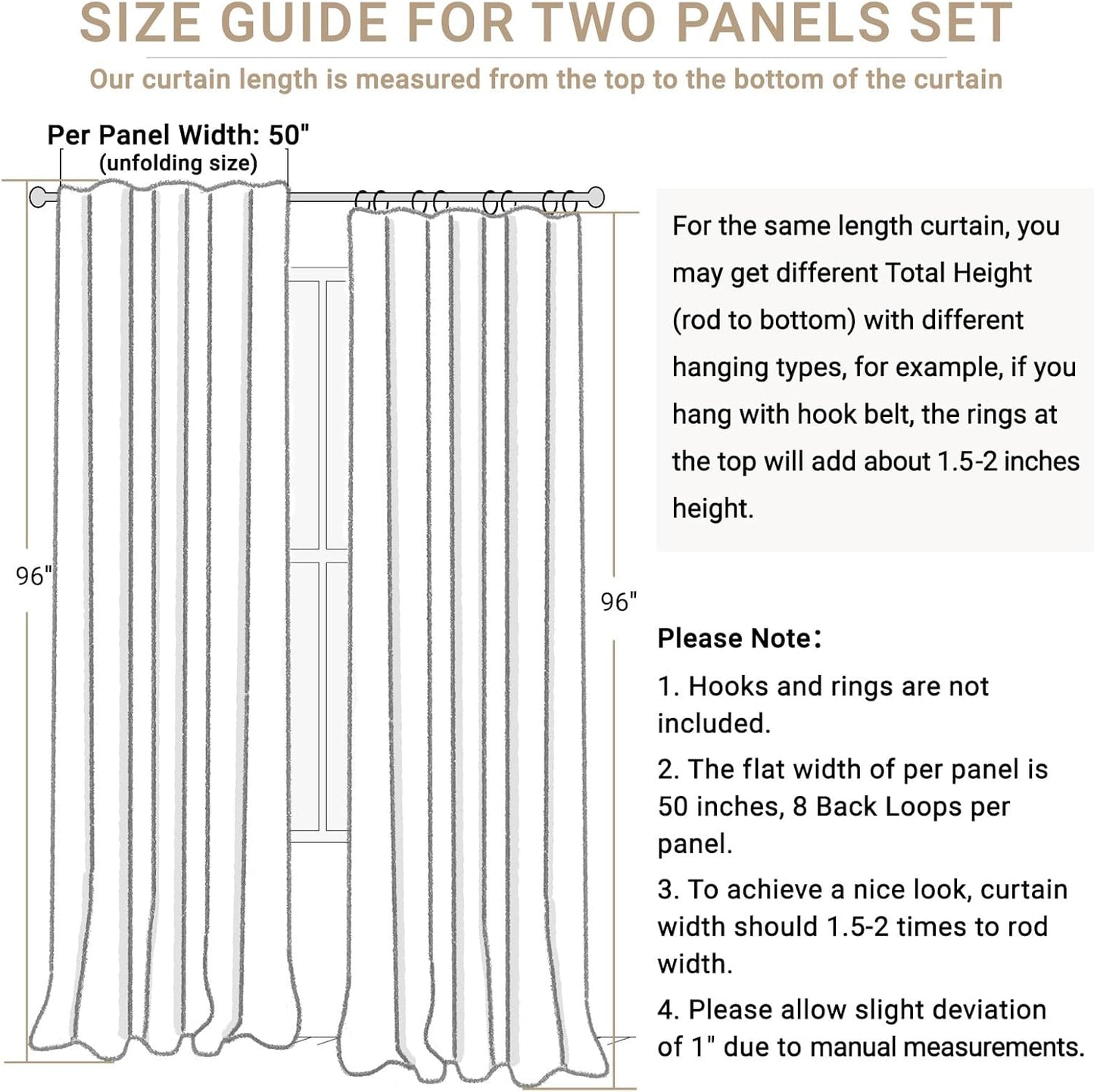Regine Switzerland Blackout Curtains - 100% Blackout Linen Drapes, Thermal Insulated, 50" W x 96" L, Dark Gray | 2 Panels Set