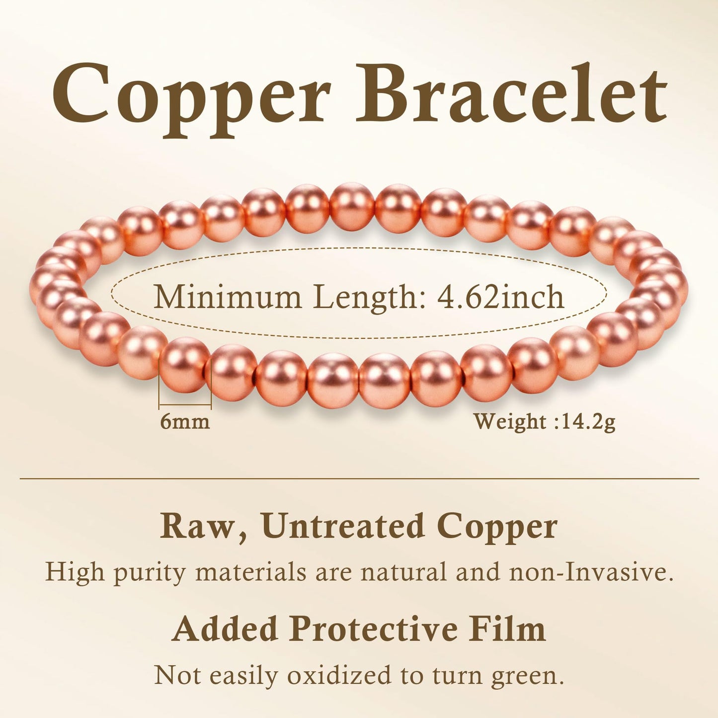 PEALICIOUS Copper Bracelet for Women and Men, 6MM Copper Jewelry as Birthday Gifts, Dainty Cooper Bracelets Pulsera De Cobre para Mujer as Parents Gifts Anniversary Jewelry for Her Him