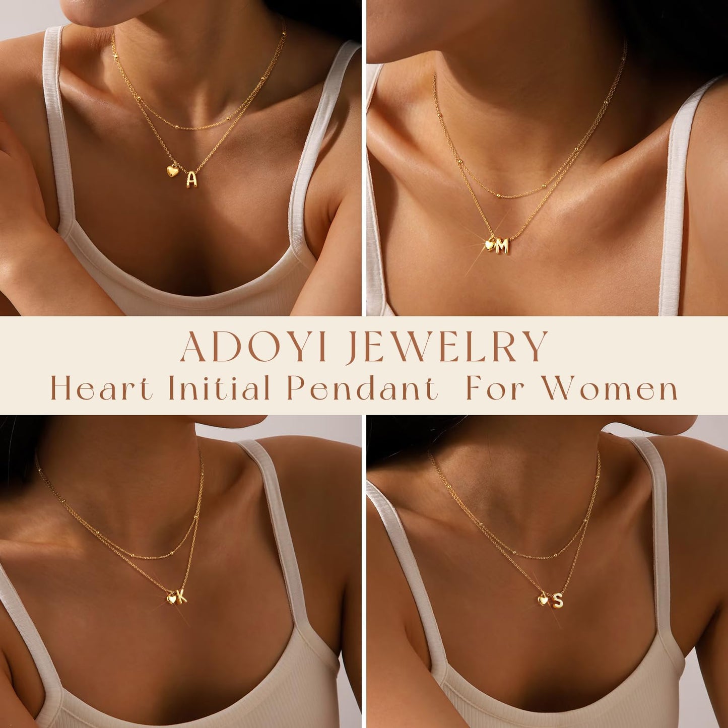 adoyi Gold Heart Initial Necklaces for Women Hers Dainty 14K Gold Plated Heart Layered Letter H Pendant Necklace Stack Trendy Jewelry Birthday Valentines Gifts for Women Jewelry