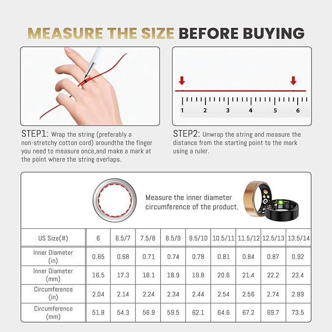 Smart Ring For Women Men, Health Tracker with Heart Rate/Blood Oxygen/Blood Pressure/Sleep Monitoring/Step Counting, IP68 Waterproof Fitness ring, No App Fees for iPhone & Android (Rose Gold, 13#)
