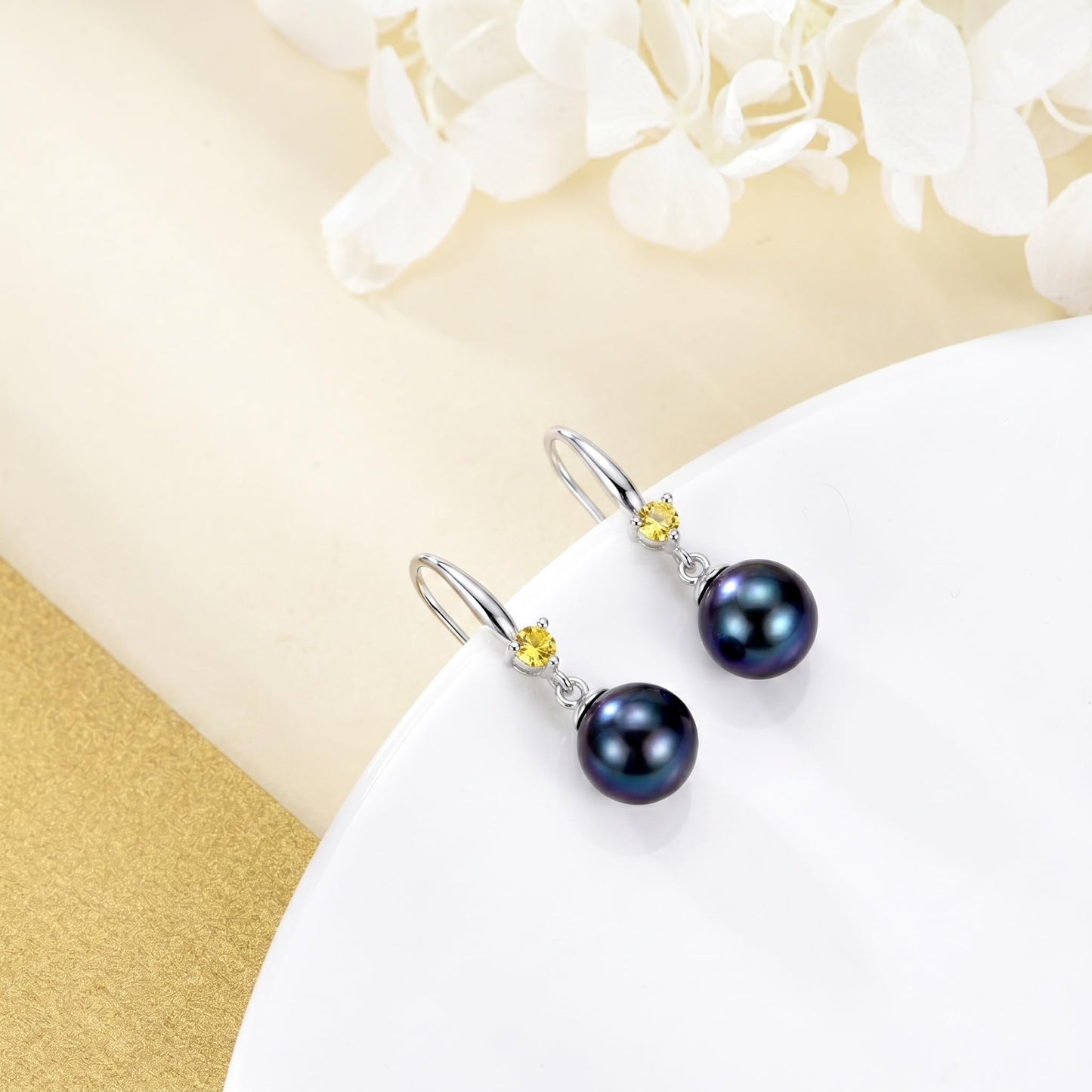 925 Sterling Silver Pearl Leverback Earrings Dangle Drop Birthstone Jewelry Gifts for Women (Black Pearl-November)