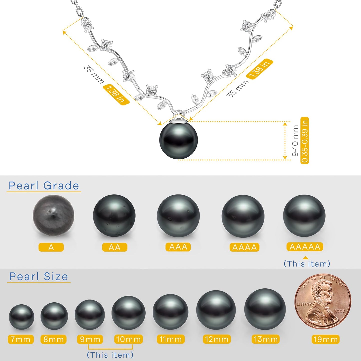 Gifts For Wife Wedding Anniversary Genuine Tahitian Black Pearl Necklace for Birthday Mothers Day Christmas, 9-10mm AAAAA Seawater Pearl Sterling Silver Moissanite Pendant