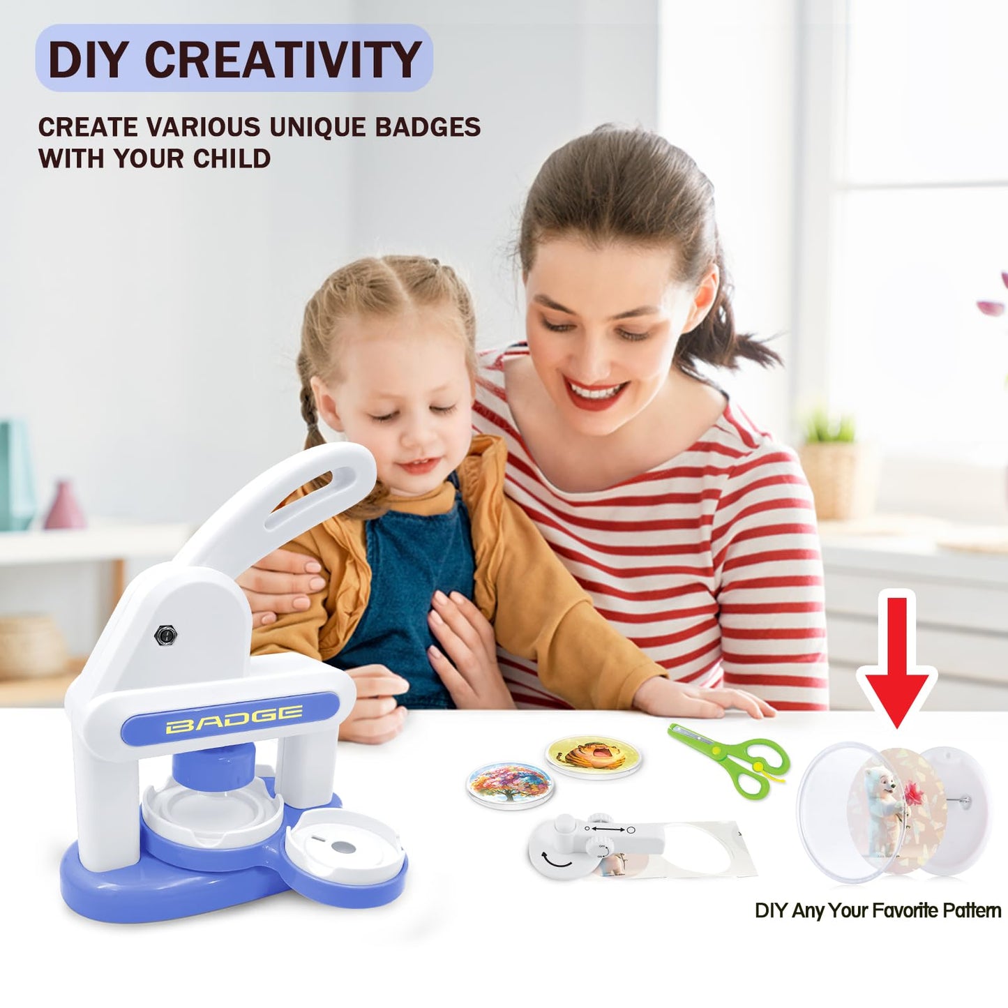 3-In-1 Badge Maker Machine,Upgrade No Assembly Required Button Maker Artist with 86 Sets Parts,DIY Pin Maker Press Machine Badge Punch Kit Present for Kids and Adults,Blue (Multiple Sizes Supported)