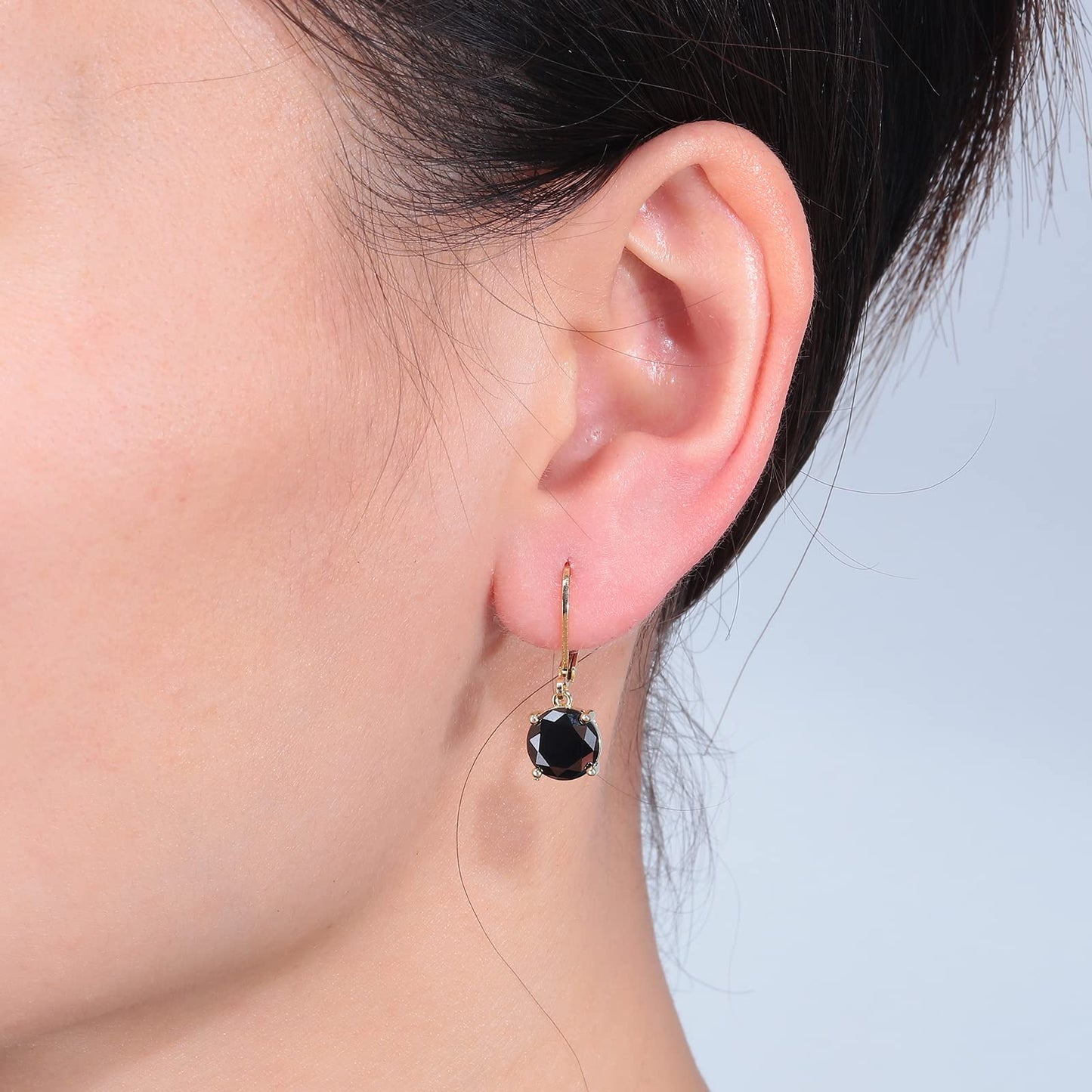CiNily Leverback Dangle Earrings Created Black Crystal Drop Earrings 14K Gold Plated Jewelry for Women 8 mm