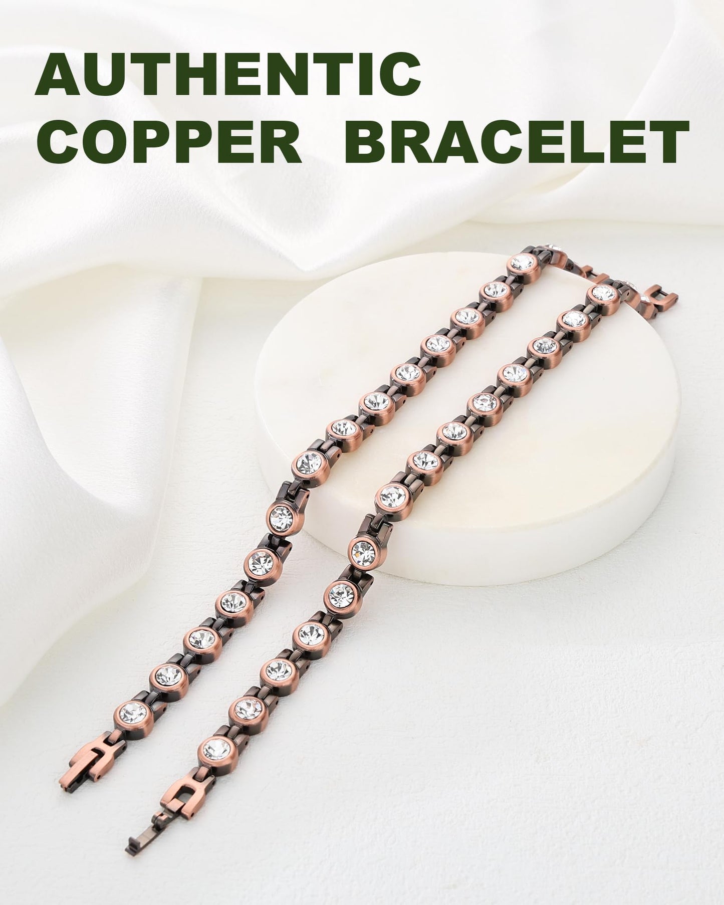 MagEnergy Copper Bracelet for Women, 99.9% Pure Copper Magnetic Bracelet, Adjustable Bracelet Jewelry Gifts (Crystal)