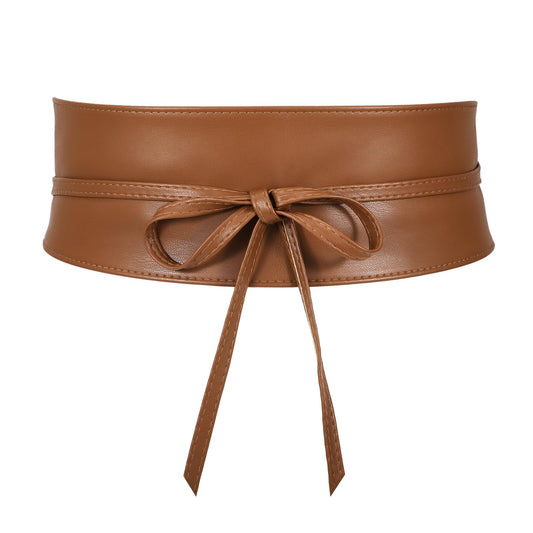 JASGOOD Women PU Leather Wide Waistband Obi Belt- Ladies Wrap Around Retro Brown Dress Belt(Brown,Fit Waist Size 26-31 Inch)