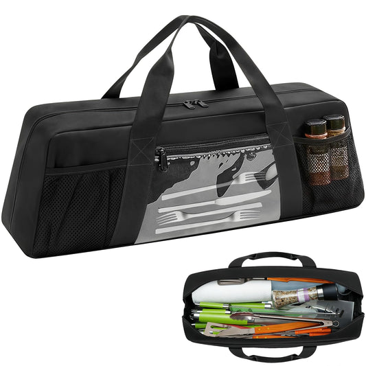 Grill Tool Storage Bag for BBQ Utensils up to 22" – Large BBQ Utensil Organizer with Pockets, Portable Barbecue Accessories Carrying Case for Camping, Outdoor Cooking (Bag Only, Black)