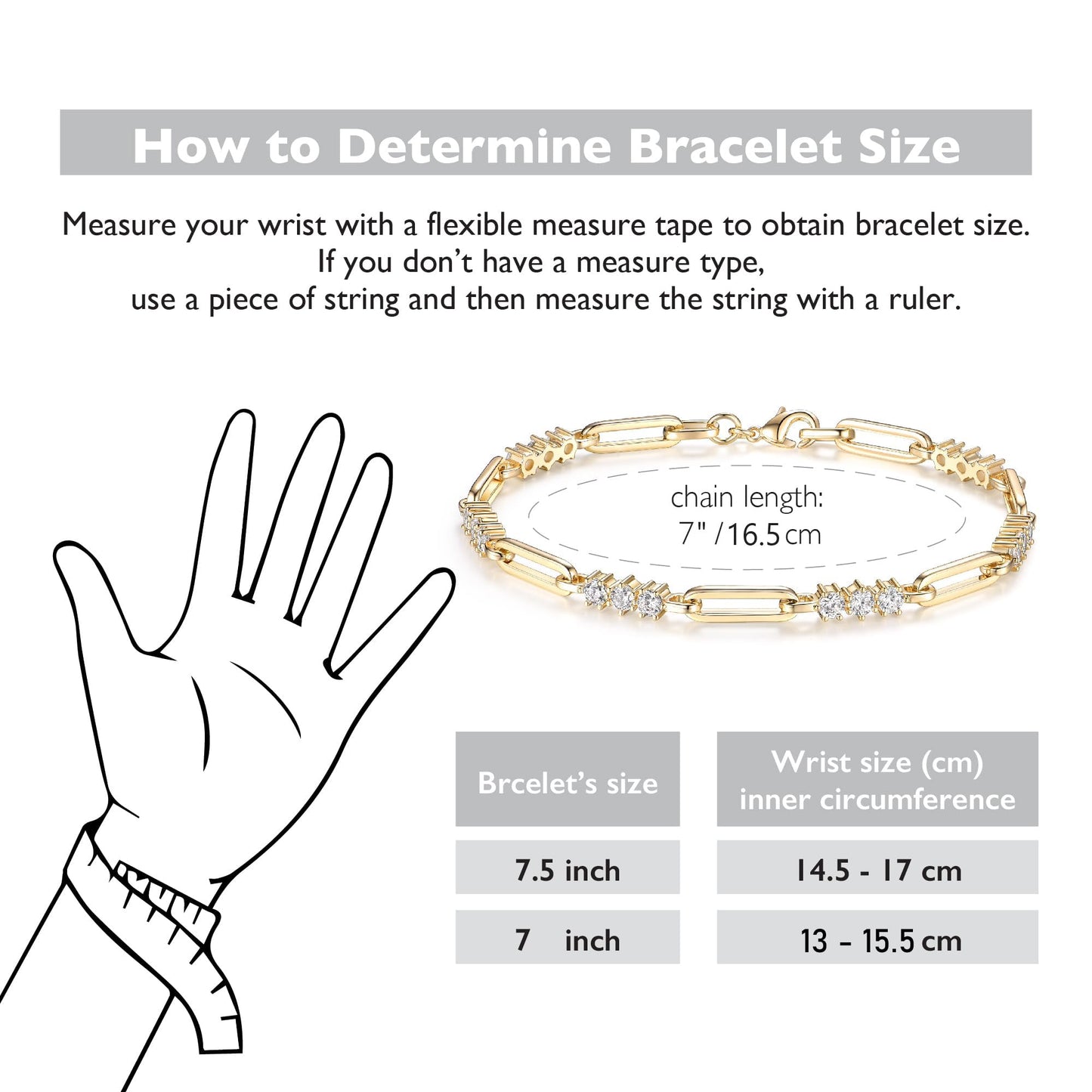 shinelab Paperclip Bracelet for Women Couple Bracelets with CZ Chain Strand Jewelry for Men (Style 2-Golden, Inches, 7.00)