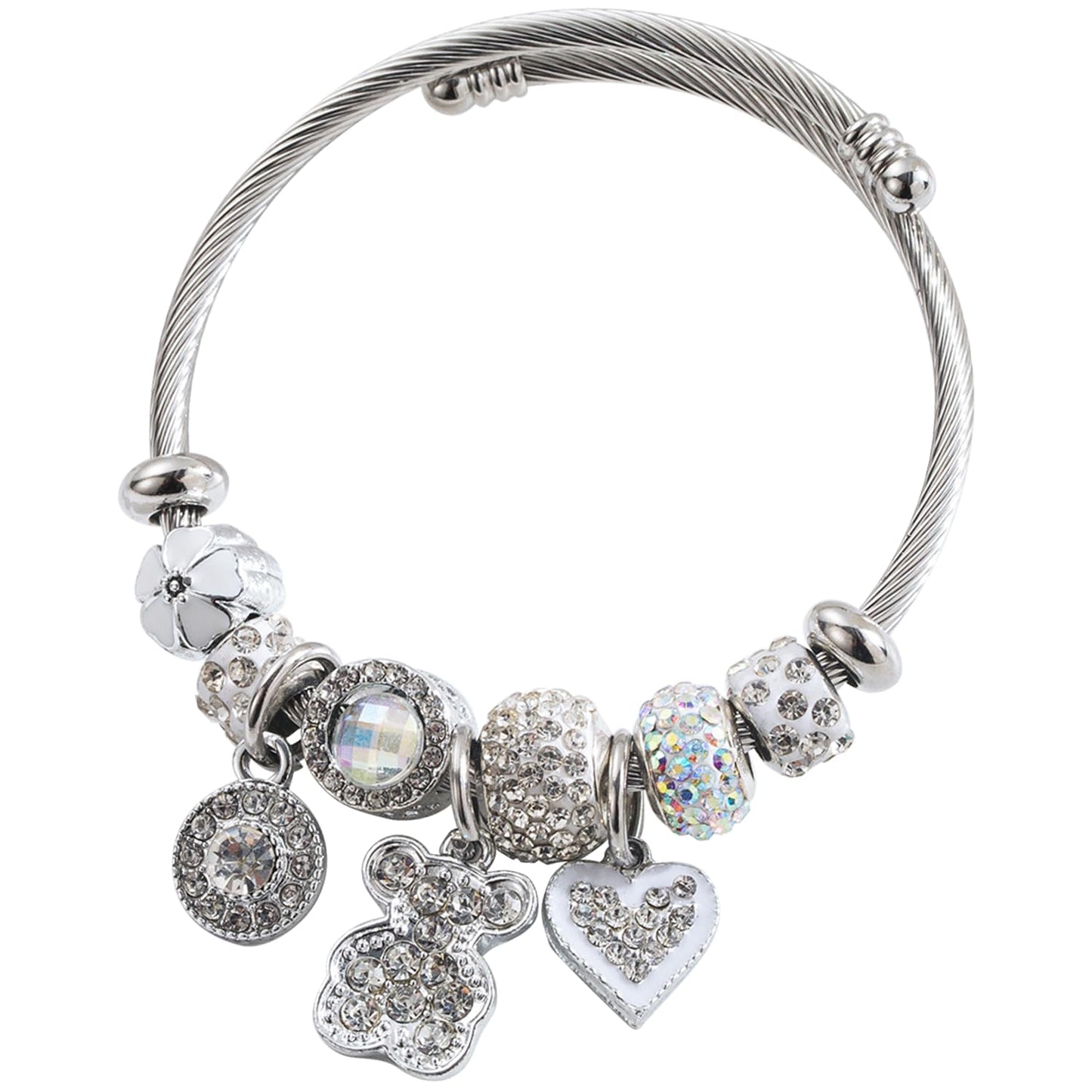 IUULOB Silver Women Bracelets - Adjustable Charm Bracelets for Women Birthday Gifts Favors Titanium Steel Bracelet Bundle Jewelry Kit (A: Bear - Love)