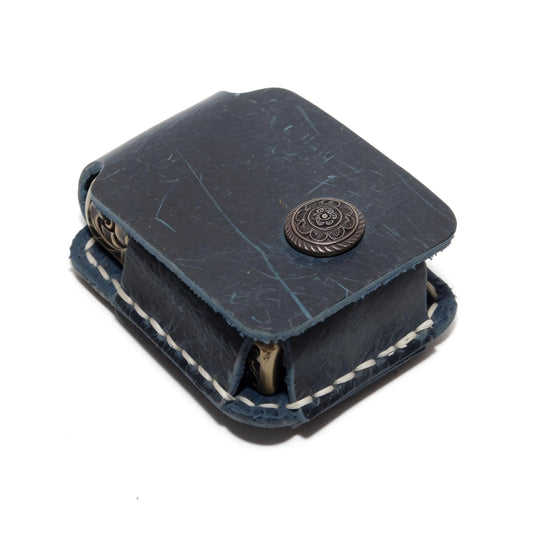 Handmade Leather Lighter Case, Brown, Hand-Stitched with Snap Closure, Vintage Style Protective Holder (Dark Blue)