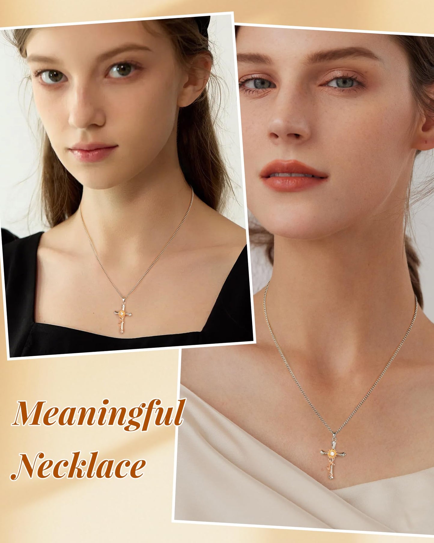 ACECHA Silver Cross Necklace for Women, Dainty Faith Cross Pendant Necklaces with Sunflower Jewelry for Mom Wife Daughter Sister | Gifts for Birthday Anniversary Christmas Easter(Sunflower-Happiness)
