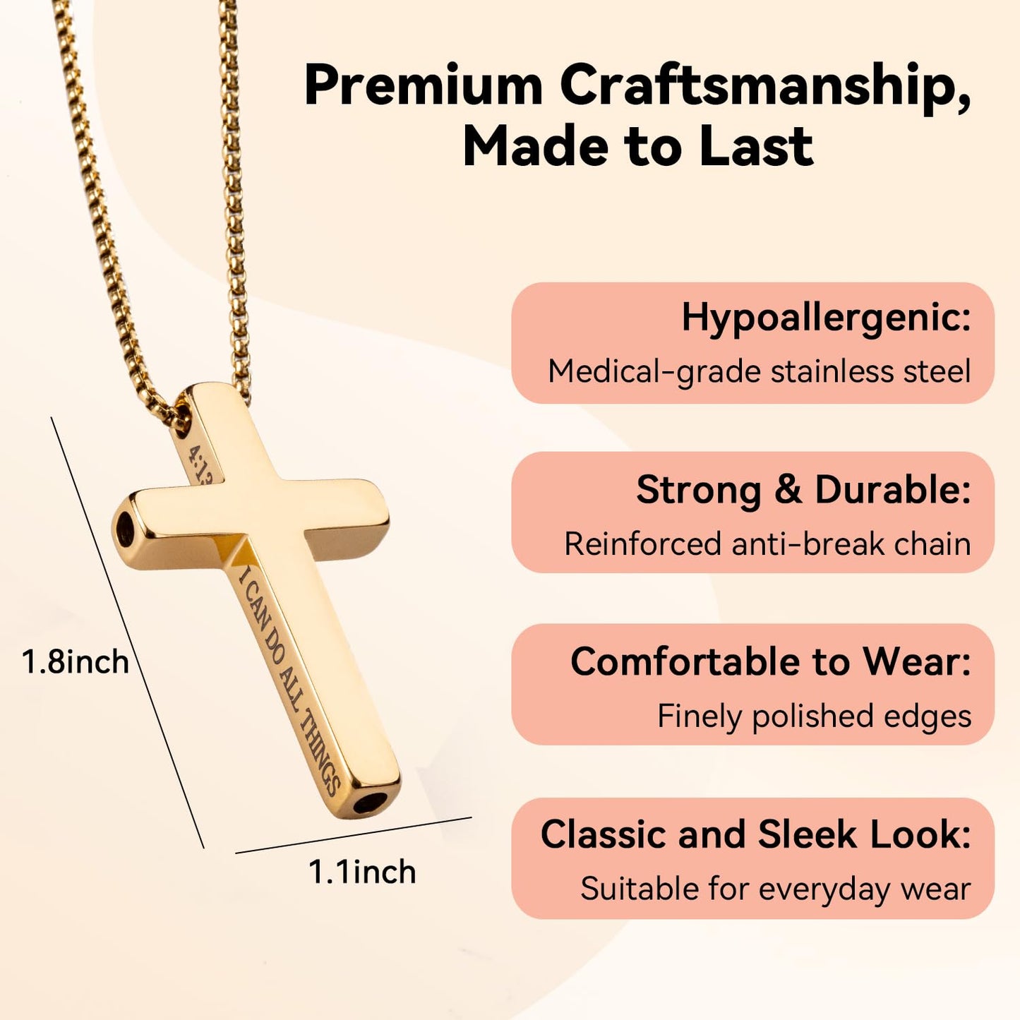 FUNPAR Cross Breathing Necklace for Anxiety Relief and Relaxation, Breathlink Design Quit Smoking Aid, Stainless Steel Mindfulness Tool to Calm, Stylish Wellness Gift for Adults(Gold 4:6)