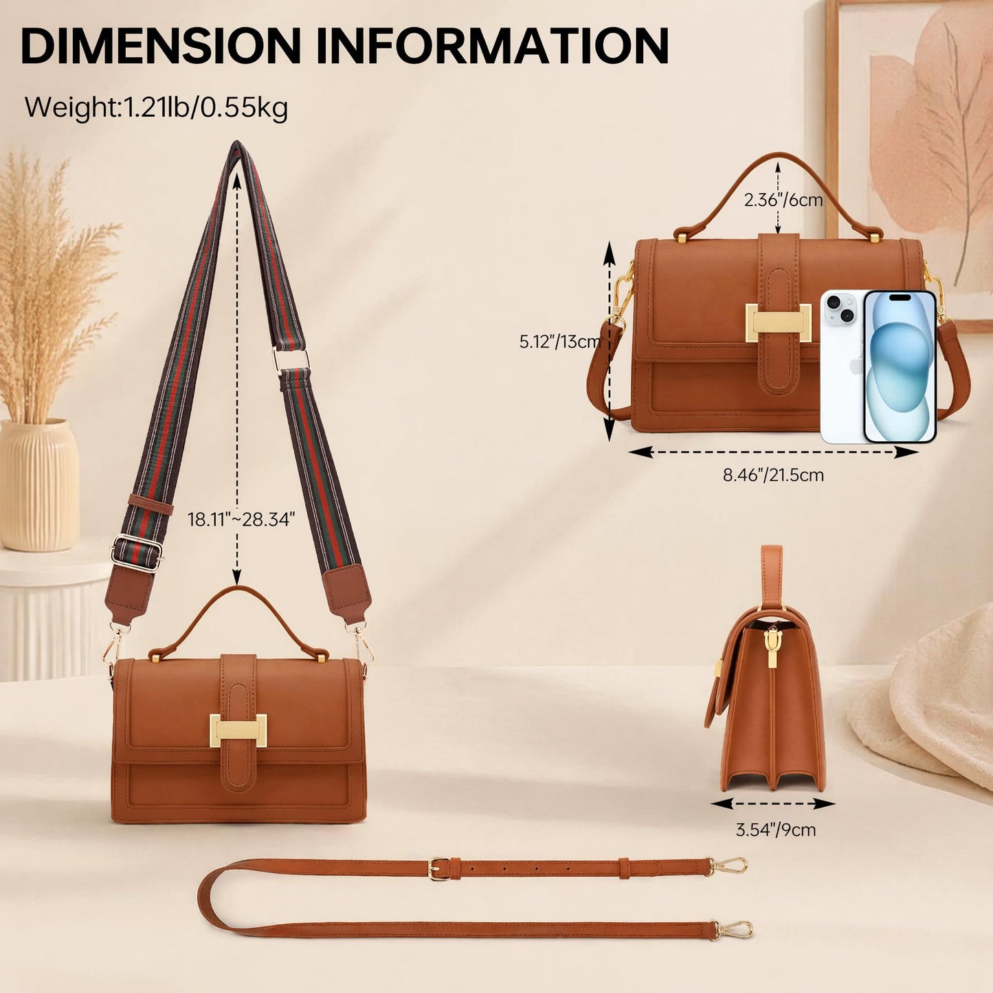 Kiss Sea Crossbody Bags for Women Leather Top Handle Purses Designer Shoulder Handbags with Adjustable Strap Brown