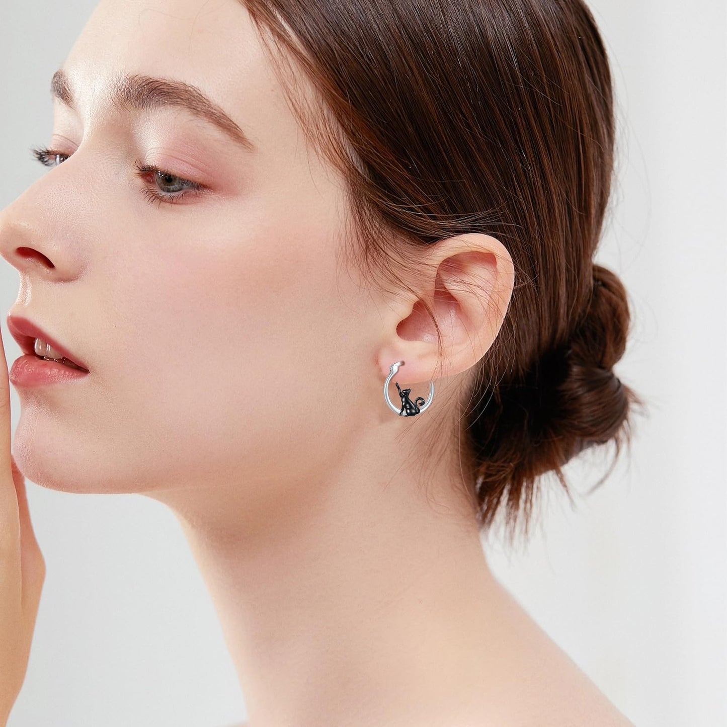 Black Cat Earrings for Women Girls 925 Sterling Silver Hypoallergenic Cute Hoop Earrings for Sensitive Ears Jewelry Graduation Gifts for Cat Lovers