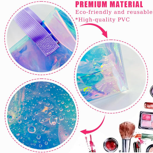 TotePrint Holographic Clear Tote Bag with Weave Handle Laser Waterproof PVC Beach Tote Gift Shopping Bag for Work Stadium Travel (Blue Handle)