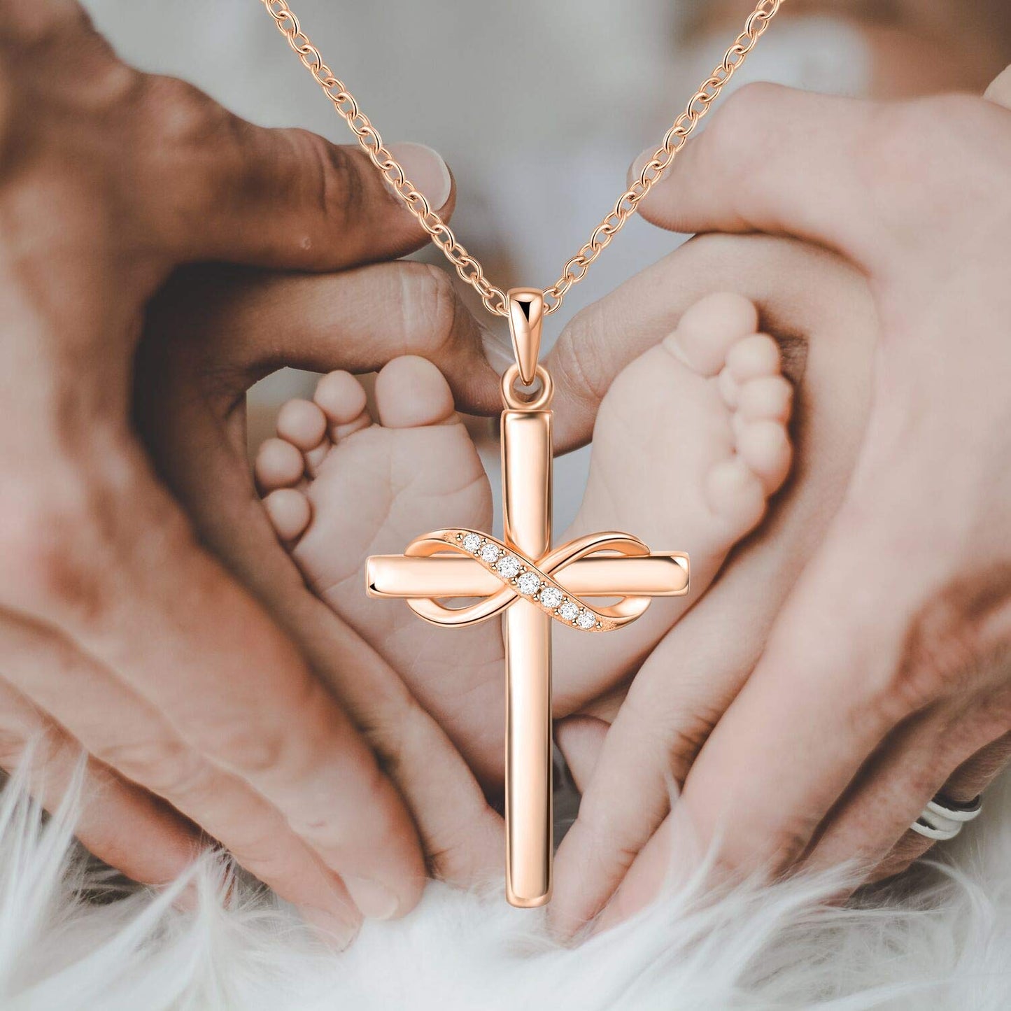AmorAime 925 Sterling Silver Cross Necklace for Women Infinity Necklace 14k Rose Gold Plated Necklaces for Festival, Vacation or Holiday