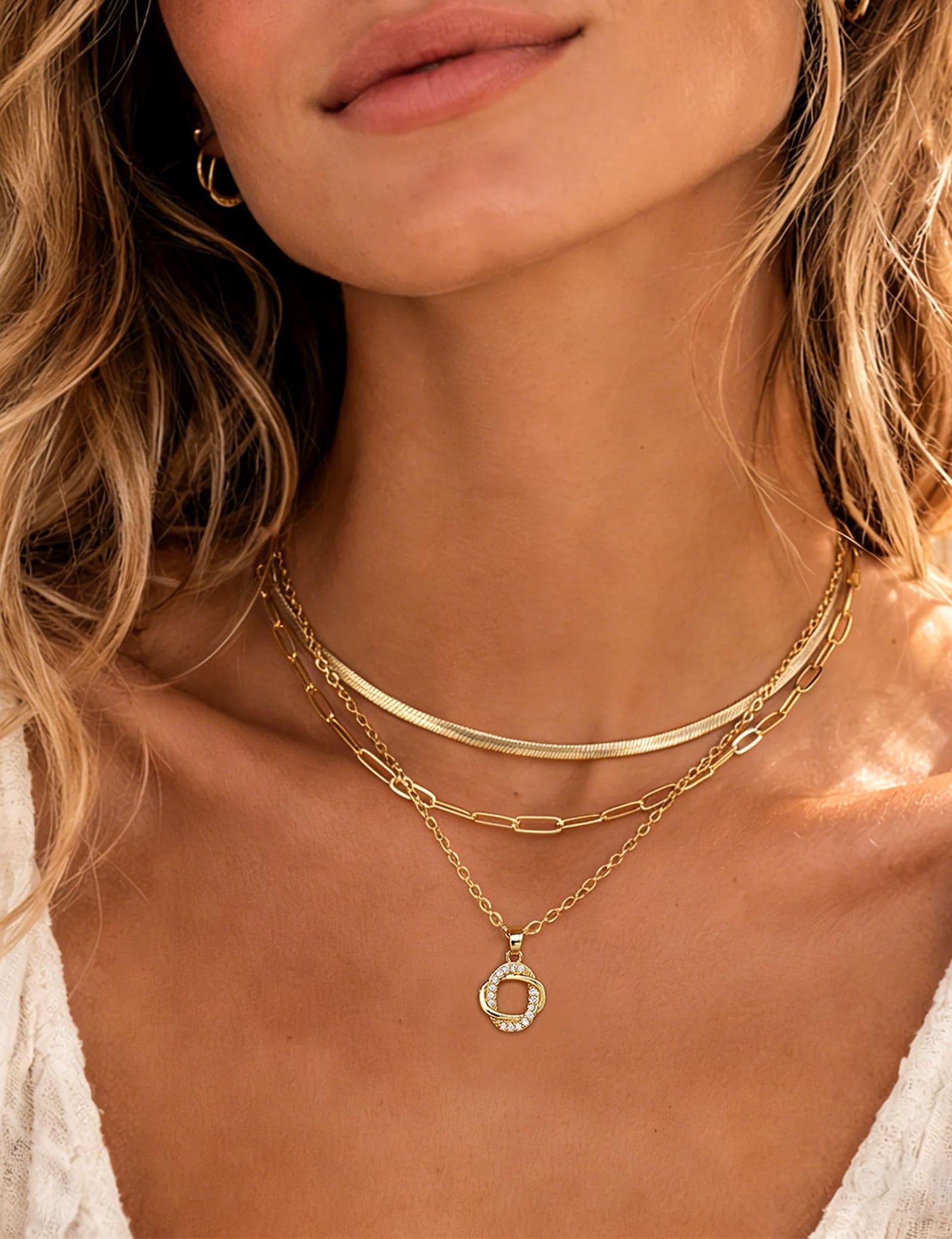 ÌF ME Layered Gold Necklaces for Women, 14K Gold Plated Cubic Zirconia Snake Choker Necklace, Dainty Paperclip Pendant Chain Necklaces Stack Jewelry Set Gifts