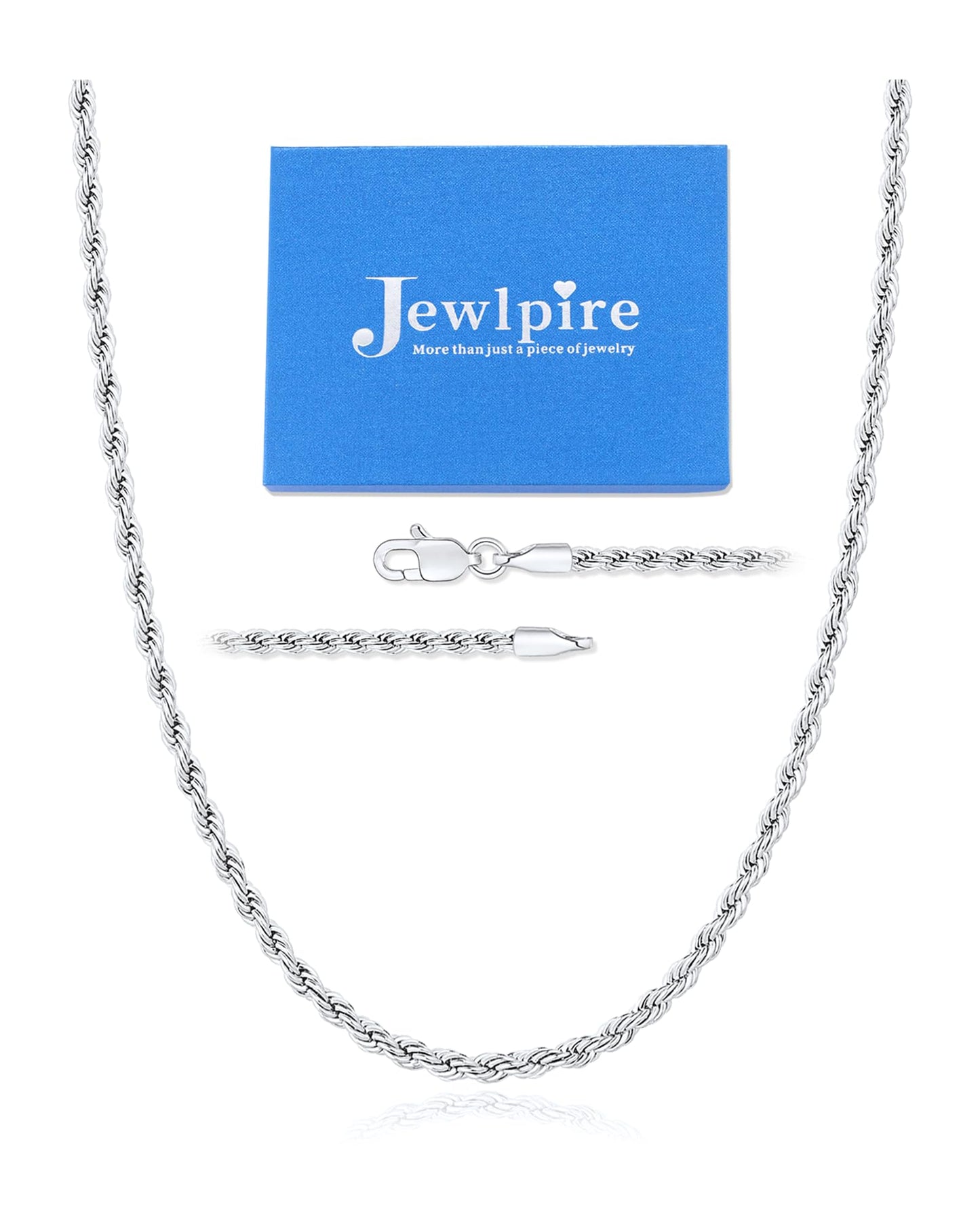 Jewlpire Silver Tone Chain for Men, 4mm Stainless Steel Rope Chains Silver Chain Necklace for Men Sturdy Mens Chains Necklace, 20 Inch