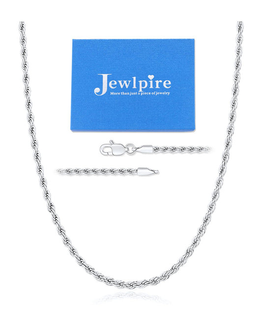 Jewlpire Silver Tone Chain for Men, 4mm Stainless Steel Rope Chains Silver Chain Necklace for Men Sturdy Mens Chains Necklace, 20 Inch