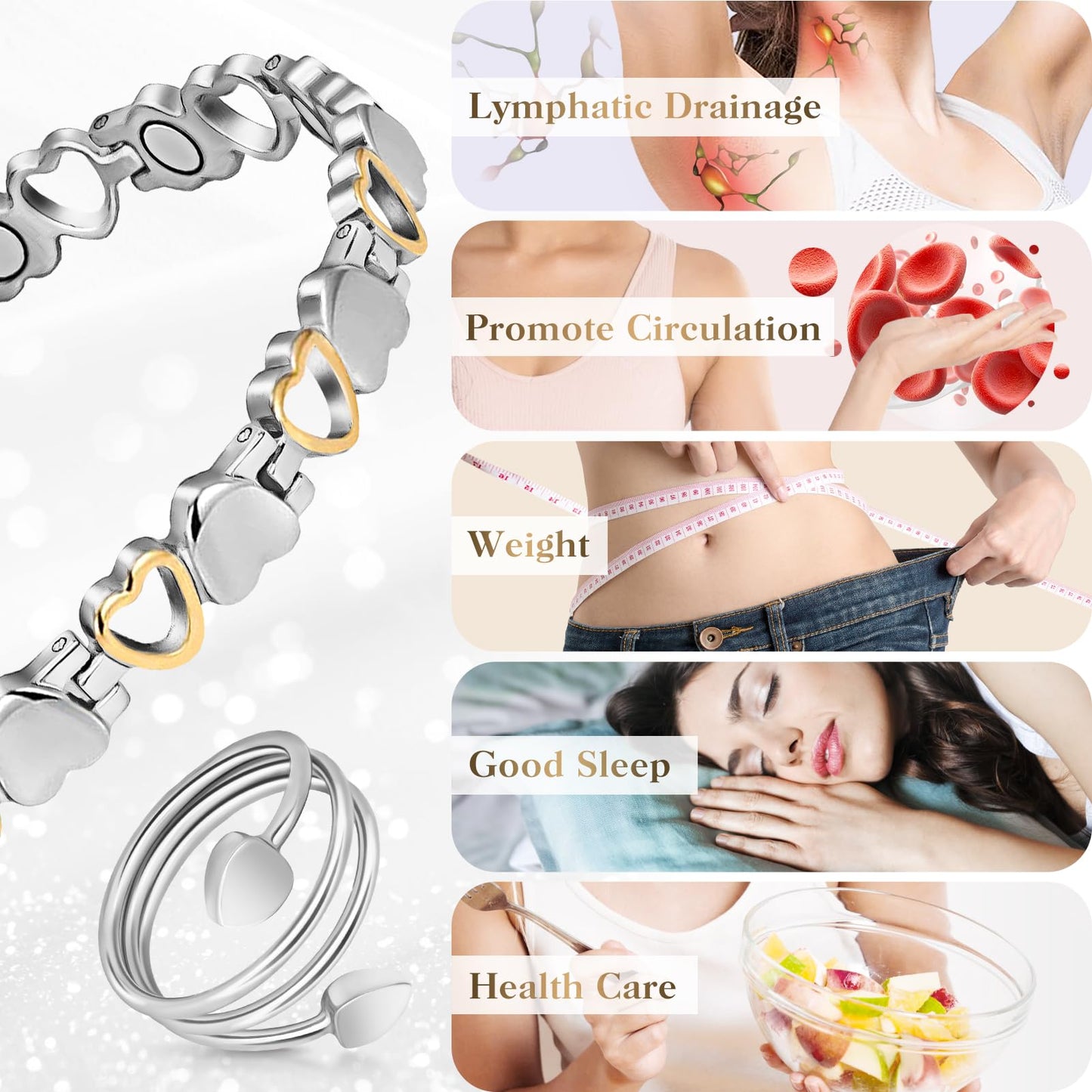 Mahnco Lymph Detox Magnetic Bracelet, Titanium Bracelet for Women, Lymphatic Drainage Ring&Bracelet with 3500 Gauss Magnets-Jewelry Gift Set with Adjustment Tool