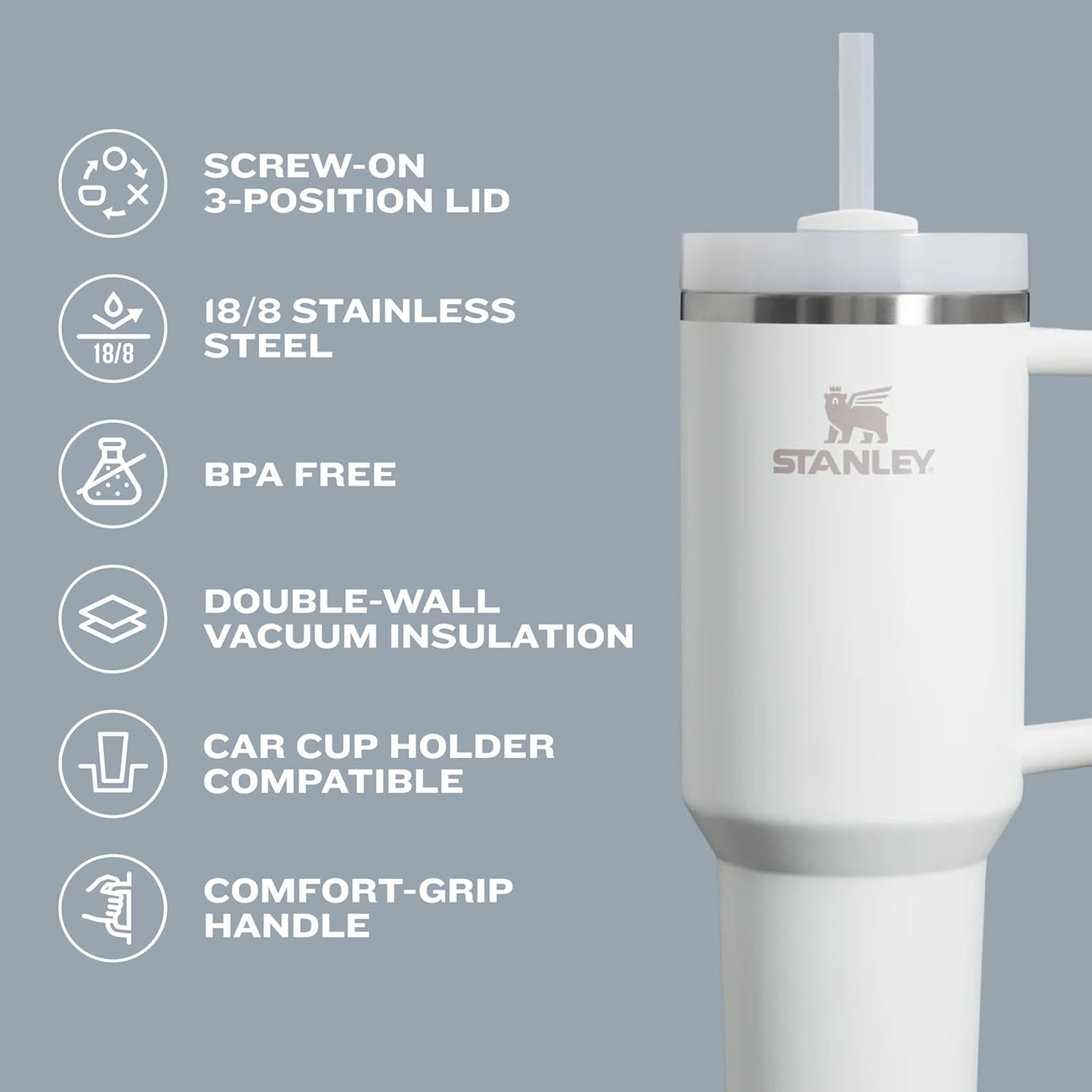 STANLEY Quencher H2.0 Tumbler - 30 oz Insulated Stainless Steel with Handle & Straw | BPA-Free Pomelo