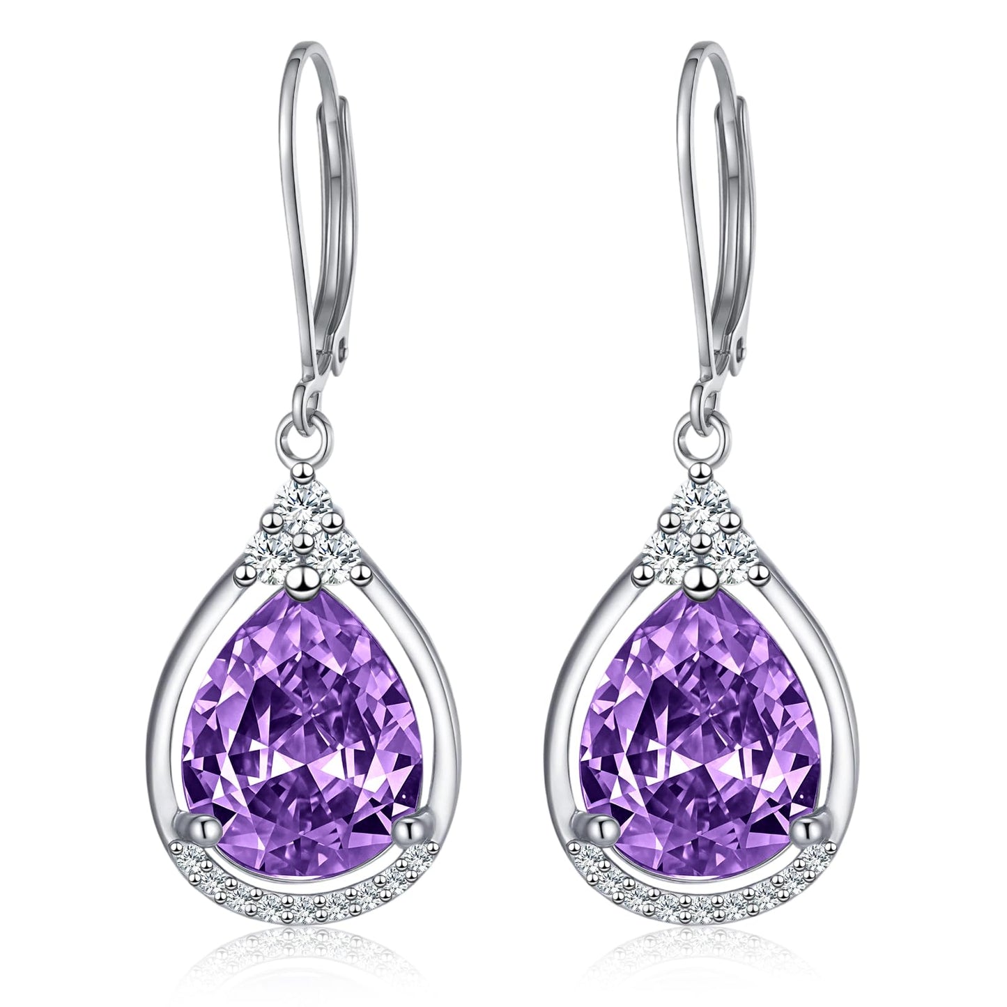 Amethyst Earrings Sterling Silver Dark Purple Birthstone Earrings AAAAA Cubic Zirconia Teardrop Dangles Jewelry Christmas Gifts for Women