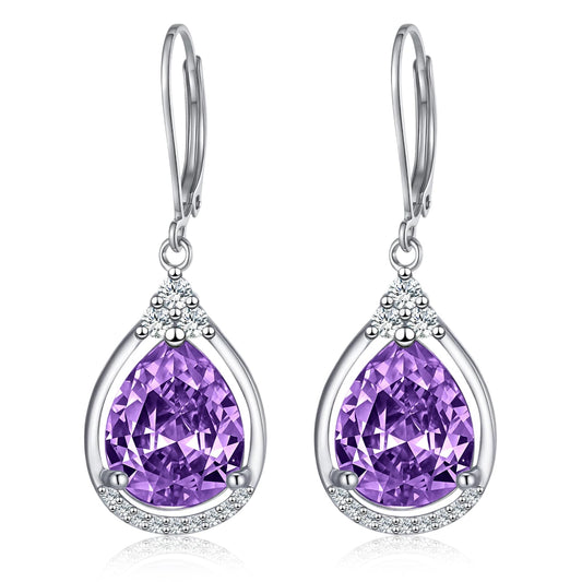 Amethyst Earrings Sterling Silver Dark Purple Birthstone Earrings AAAAA Cubic Zirconia Teardrop Dangles Jewelry Christmas Gifts for Women