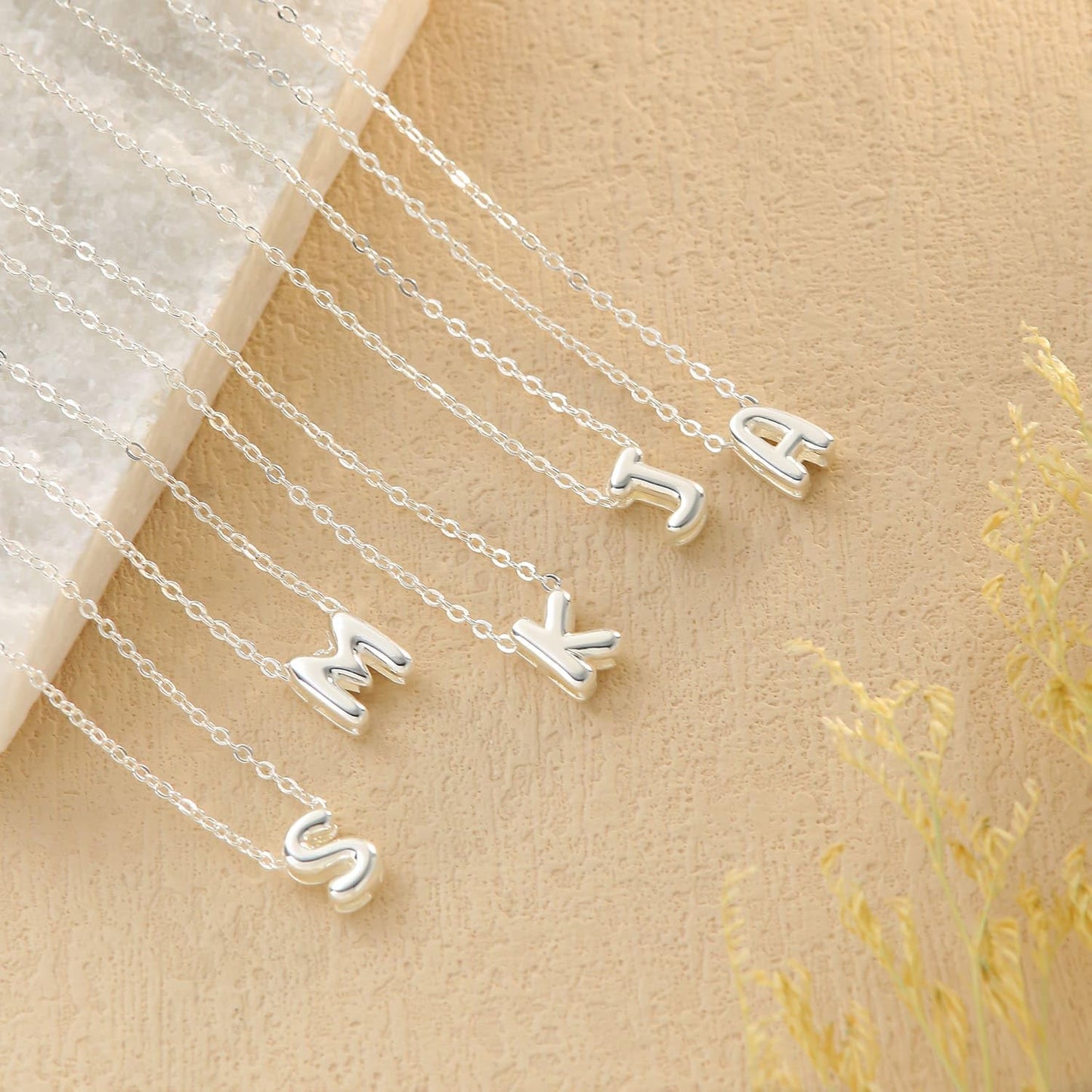 CUEZIY Bubble Silver Letter Necklace Initial Necklaces for Women Dainty Personalized Charm Pendant Name Necklace Cute Non Tarnish Fashion Accessories Teen Gift Trendy Stuff Silver Jewelry Gifts