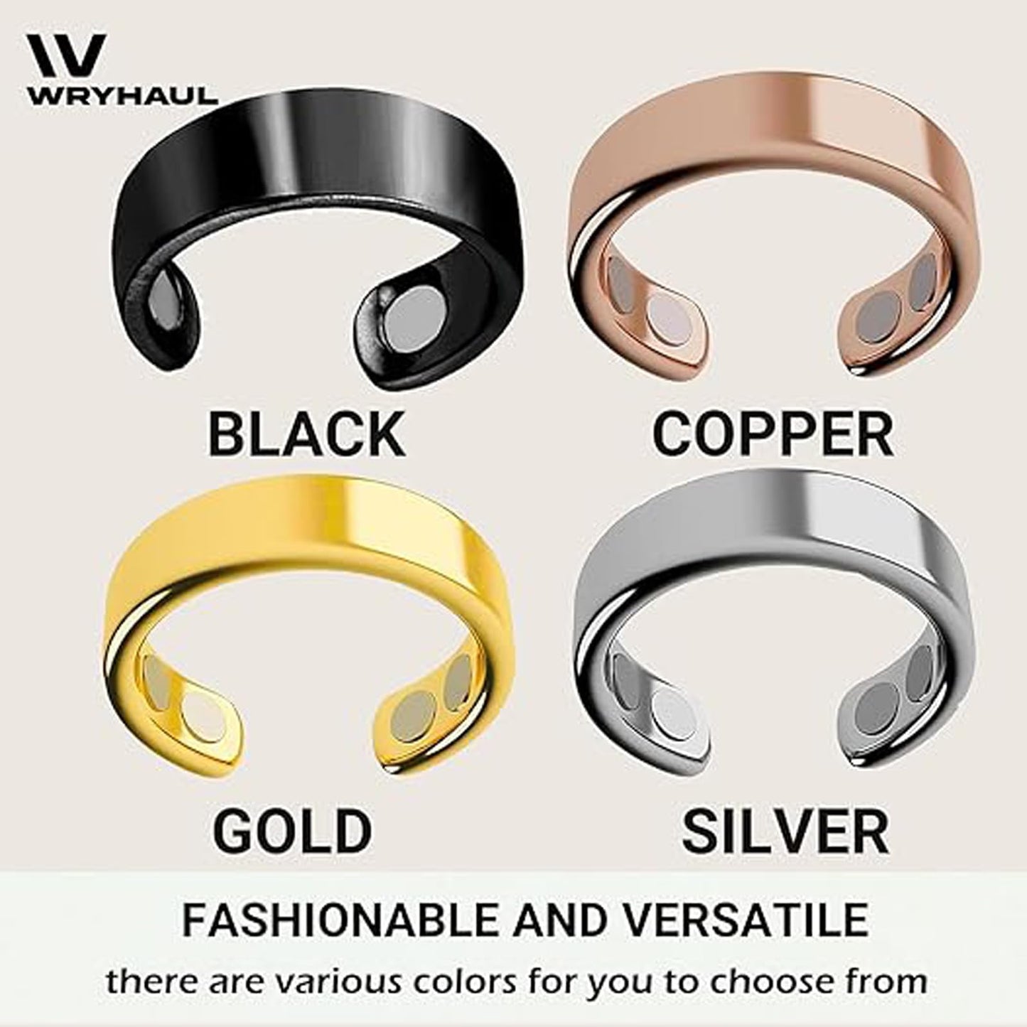 Vayro Magnetic Ring for Women and Men, Vayro Adjustable Open Lightweight Water-Resistant Vitality Rings (Black)