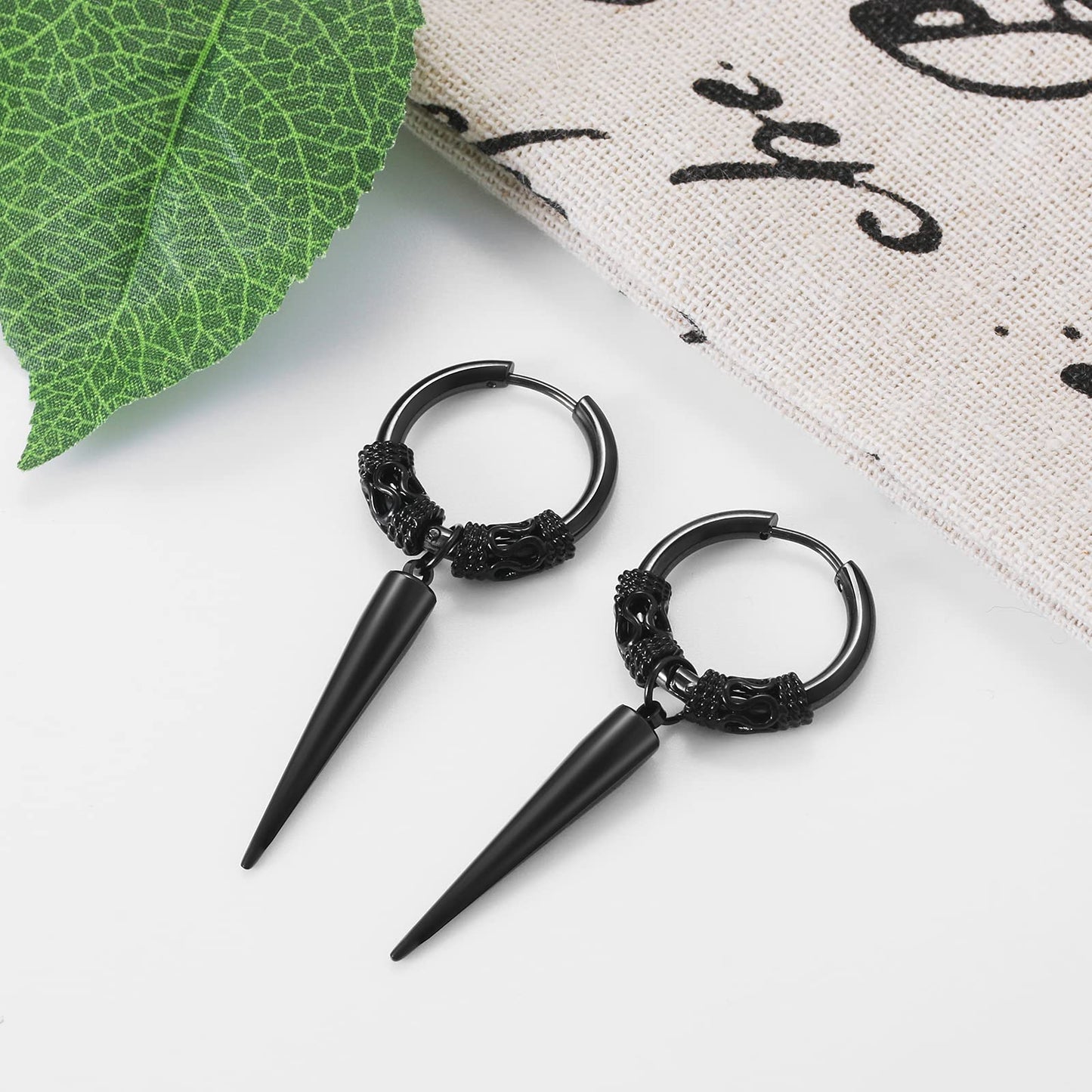 Aroncent 12PCS Stainless Steel Hoop Spike Earrings - Fake Tapers & Illusion Tunnel Cheater Piercing Jewelry - Men & Women