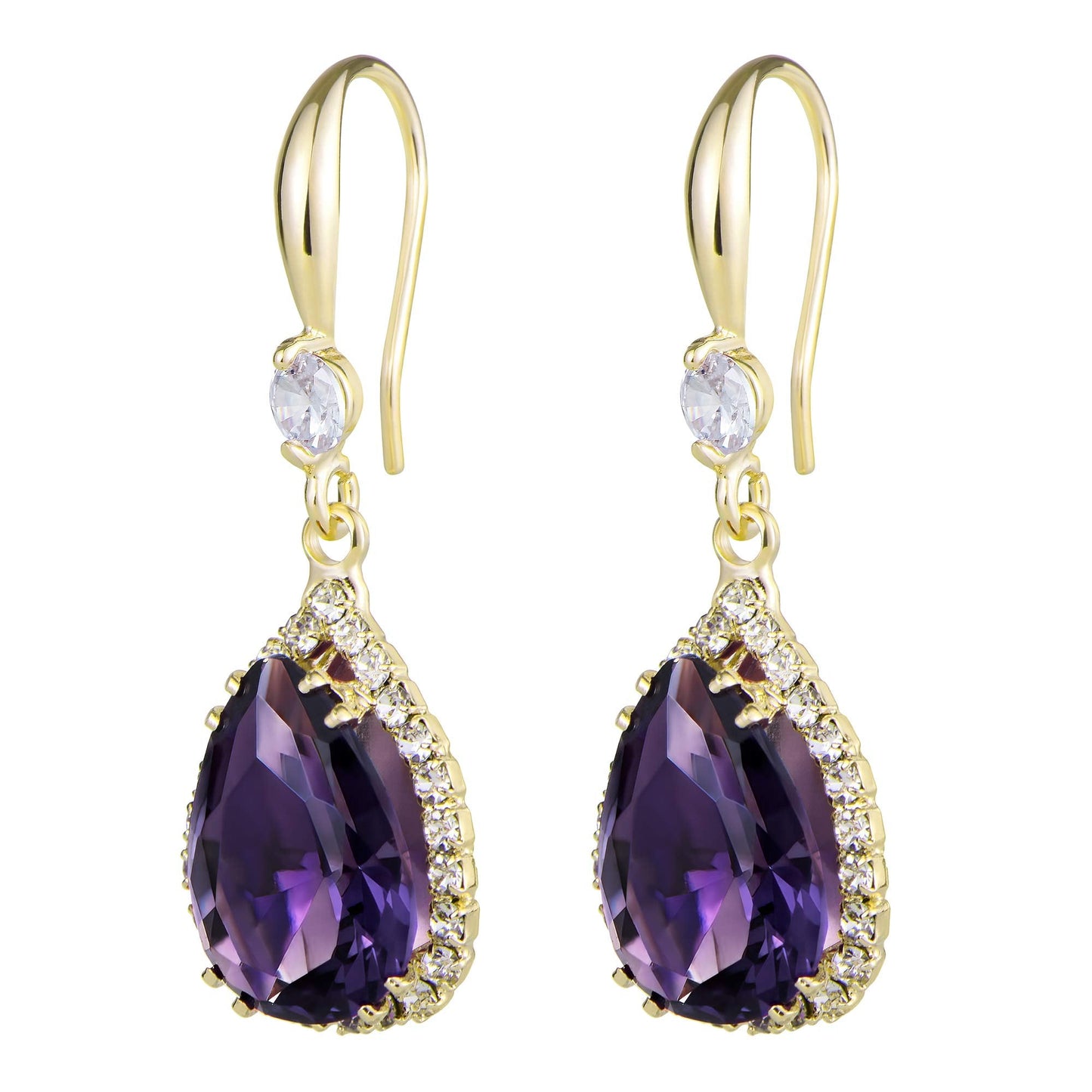 Linawe Purple Dangle Earrings for Women Trendy, 14K Gold Imitation Diamond Drop Chandelier Earrings, Amethyst Rhinestone Crystal Teardrop Dangly Earrings, Wedding Earrings Set