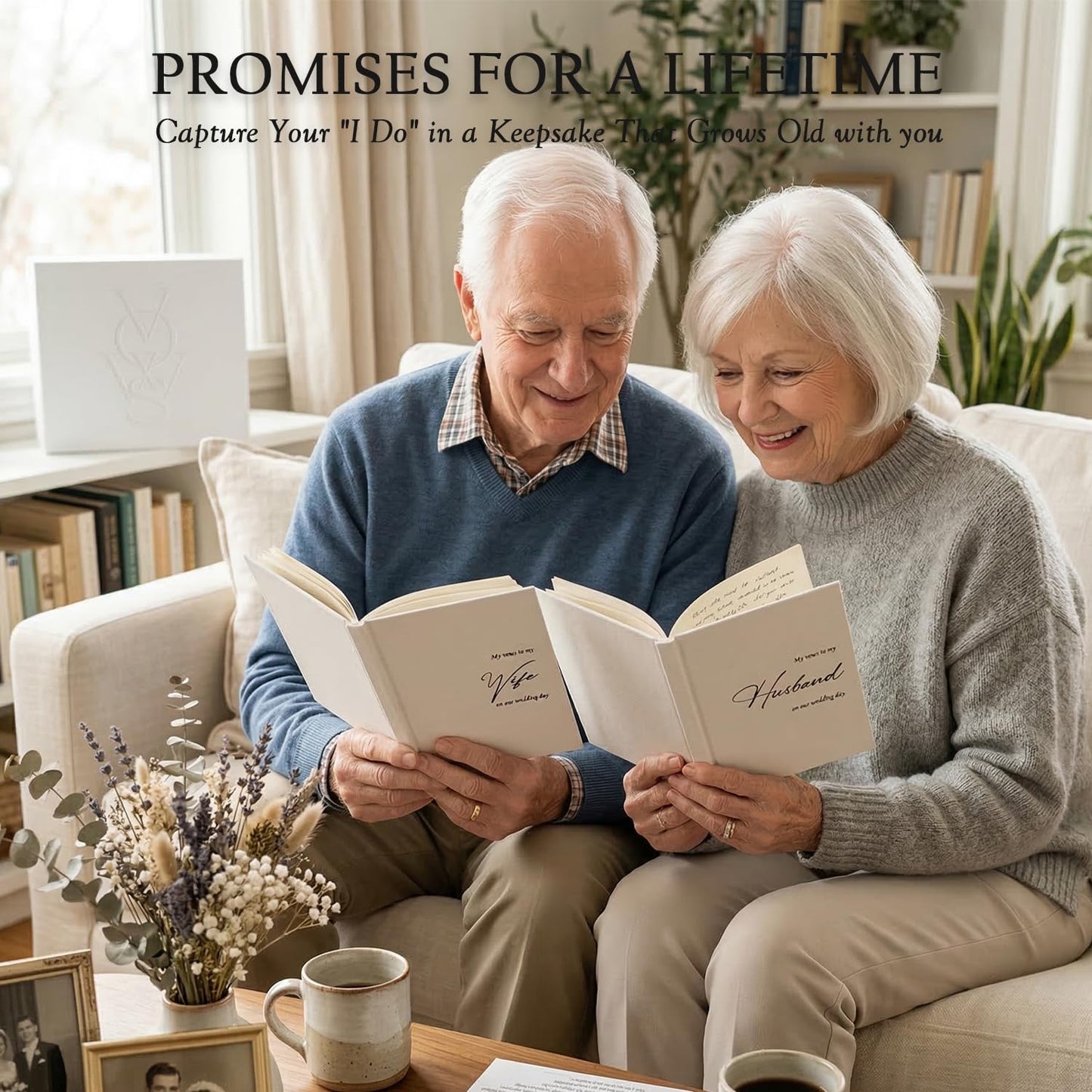 ADUN Stationery His and Hers Wedding Vow Books - Linen Hardcover, Gift Box & Ribbon Marker, 80 Pages Keepsake Journals for Bride & Groom, Perfect for Ceremony, Engagement & Bridal Shower Gifts [Ivory]