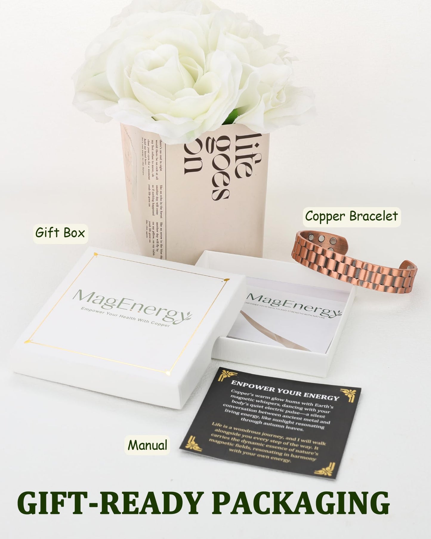 MagEnergy Copper Bracelet for Men, 18X Strength Magnetic Bracelet with 3800 Gauss Magnets, 99.99% Pure Solid Copper, Men's Jewelry Gift (Copper-Classic)